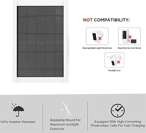Miniatura 4 de Panel solar de 3 W para cámara Ring Stick Up y batería de cámara de foco, cargador de panel solar blanco de 5 V compatible con anillo de seguridad