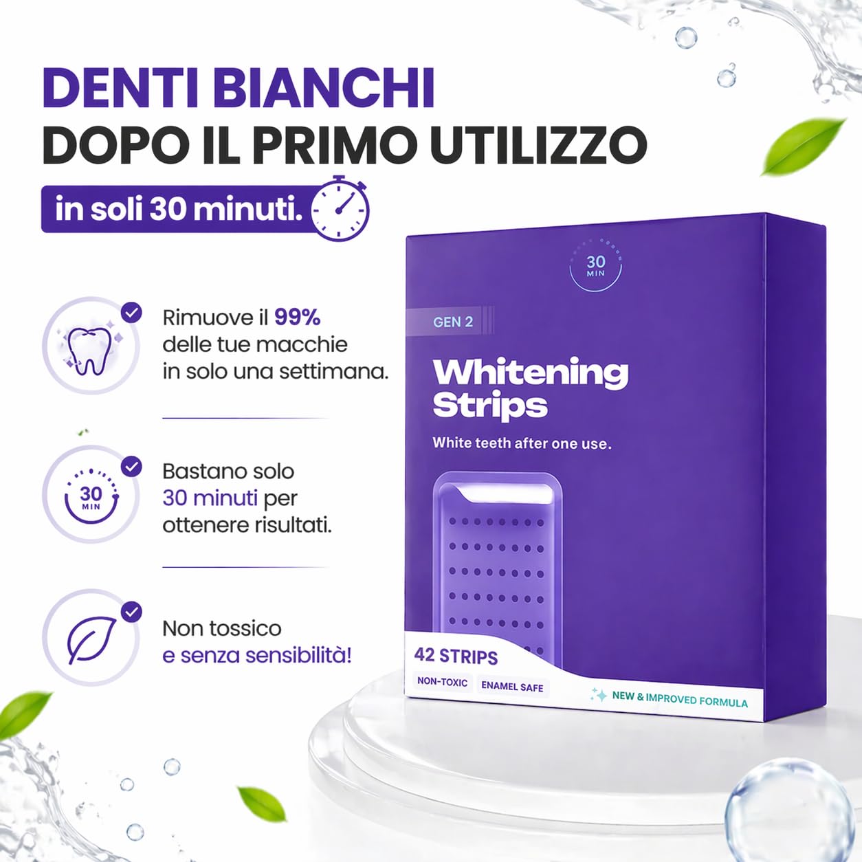 Dr Dent Bleaching Strips 42 Strisce Sbiancanti per Denti Senza Perossido con Tecnologia Viola Delicate sullo Smalto