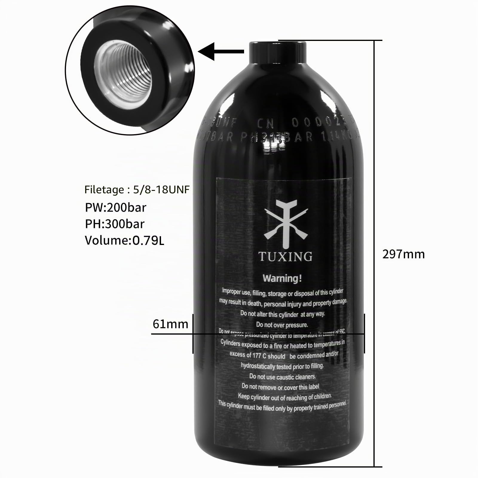 TUXING Réservoir de paintball PCP 4500 psi 0,75 L 48Ci avec régulateur de paintball, jauge de pression de sortie : 2200 psi-5/8-18UNF