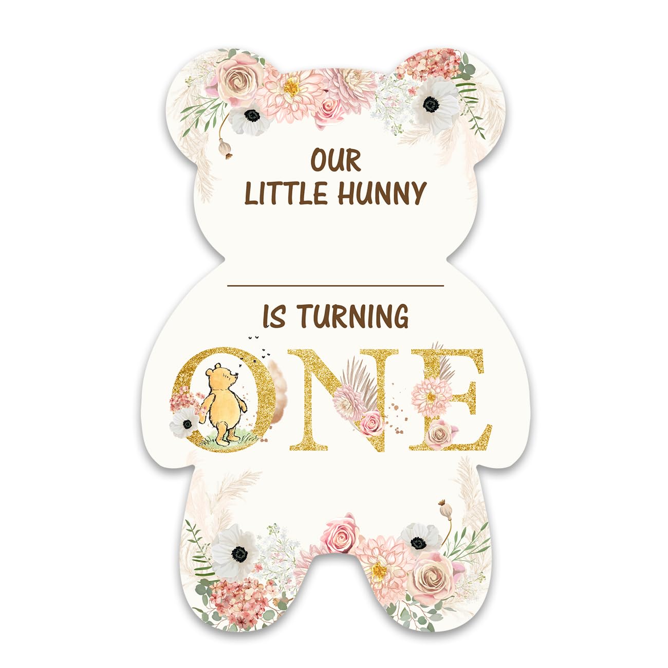 Opomzk Winnie the Pooh 1st Birthday Party Invitations - Girl Pooh Bear First Birthday Party Bear Shaped Invites One Year Old Girl Birthday Invitations