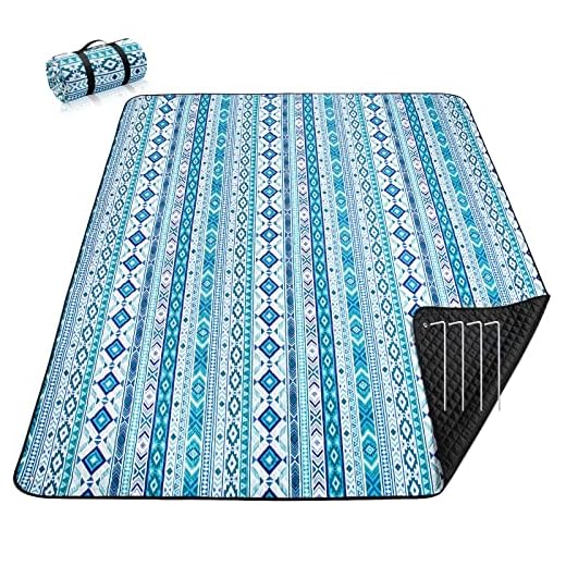 Picnic Blankets Extra Large, Waterproof Foldable Outdoor Beach Blanket Oversized 83x79” Sandproof, 3-Layer Picnic Mat for Camping, Hiking, Travel, Park, Concerts (Teal Boho)