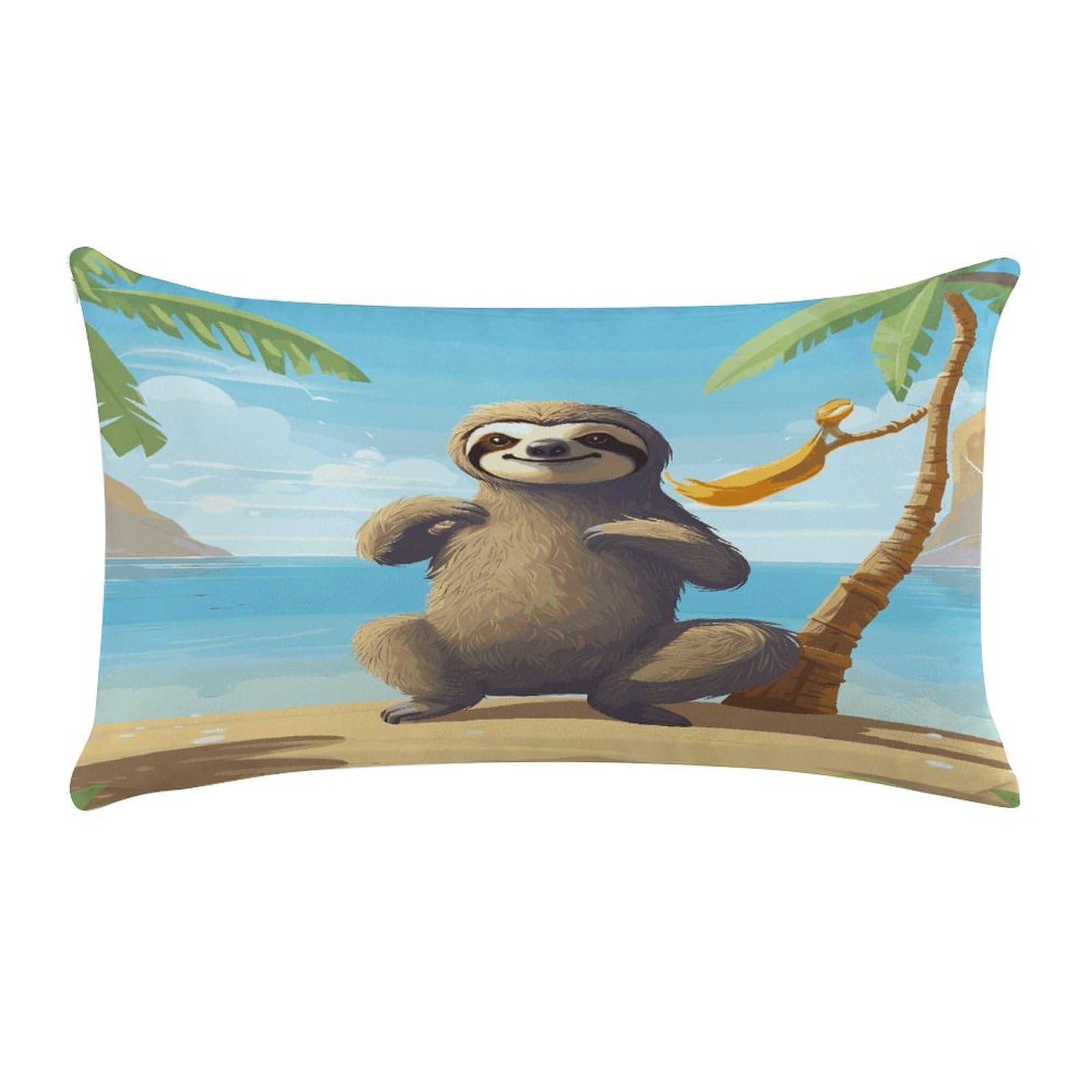 LDGSUPH Sloth on Beach Throw Pillow Cover with Zipper Long Throw Pillow Case Anti-Fading Pillow Protector Super Soft Decorative Cushion Case Exquisite Plush Pillowcase12 X 20 in