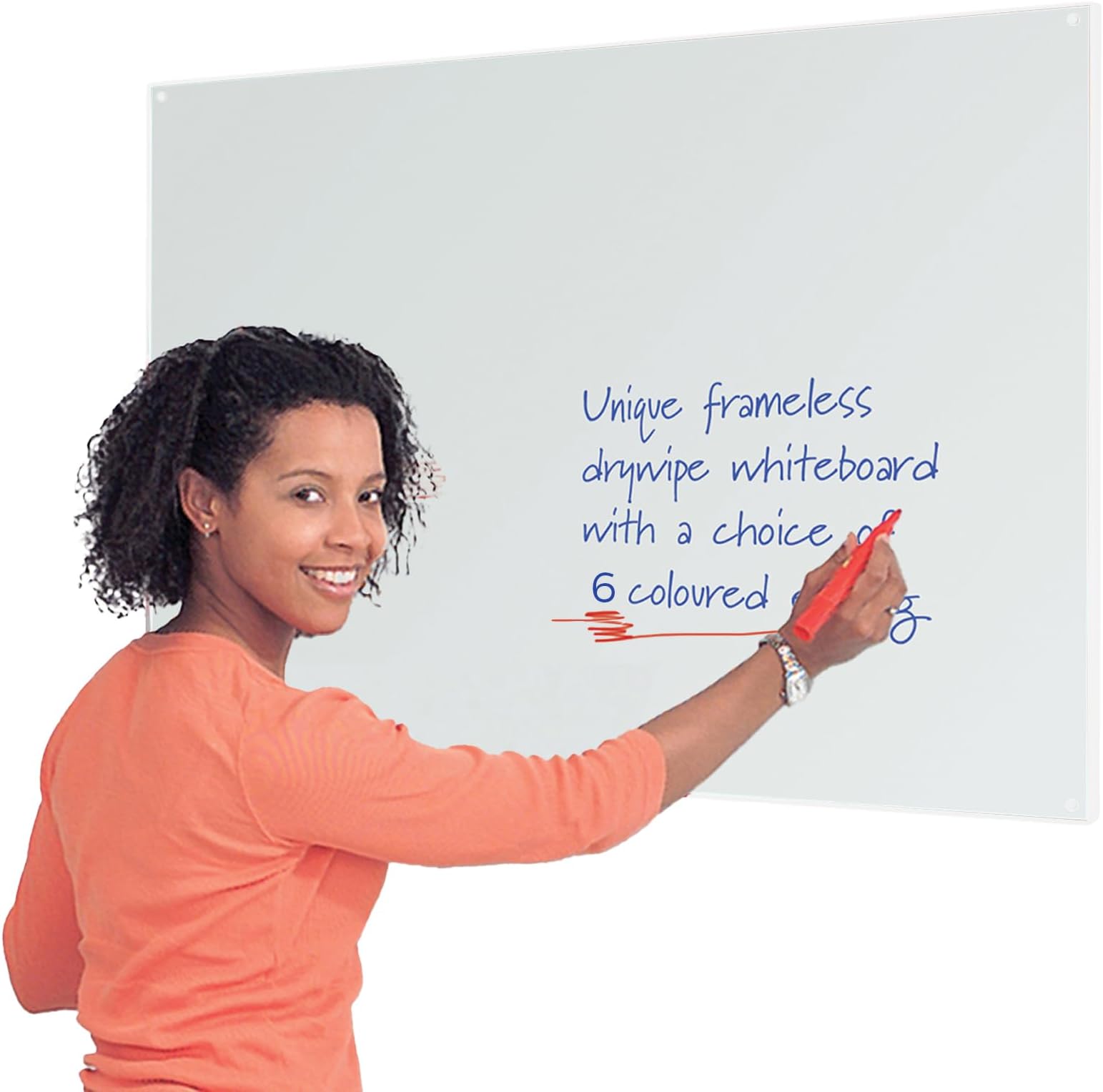 Wonderwall Frameless Dry-Wipe Whiteboard - 90 x 60 cm | Coloured Contoured Edging - 6 Colours Available, Including (White Edge) - for Schools, Offices, Home