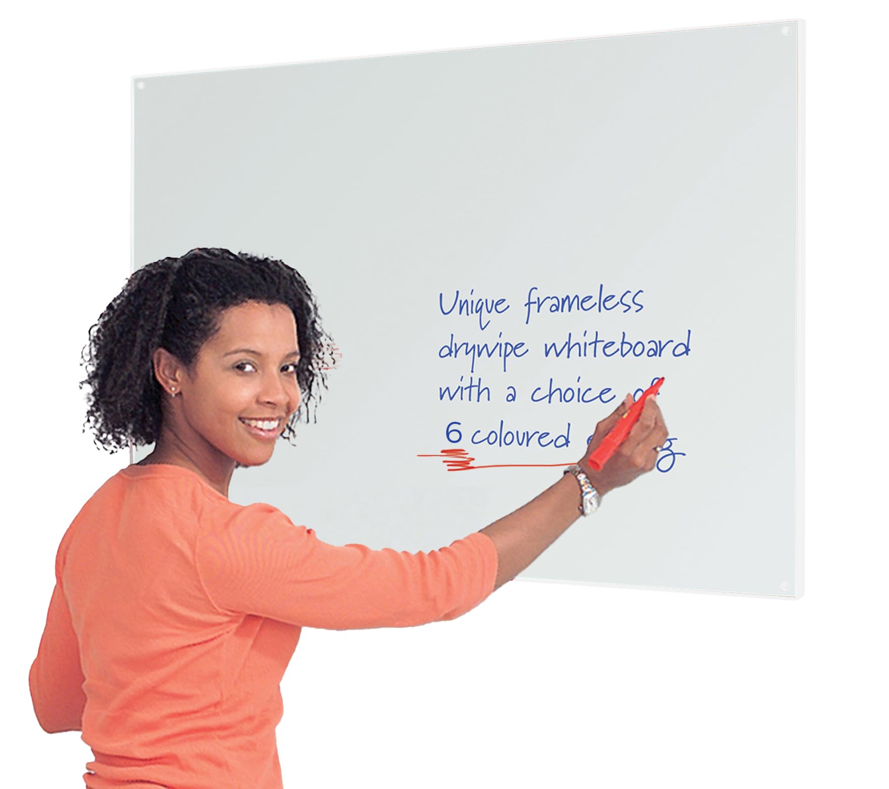 Wonderwall Frameless Dry-Wipe Whiteboard - 90 x 60 cm | Coloured Contoured Edging - 6 Colours Available, Including (White Edge) - for Schools, Offices, Home โ image 1