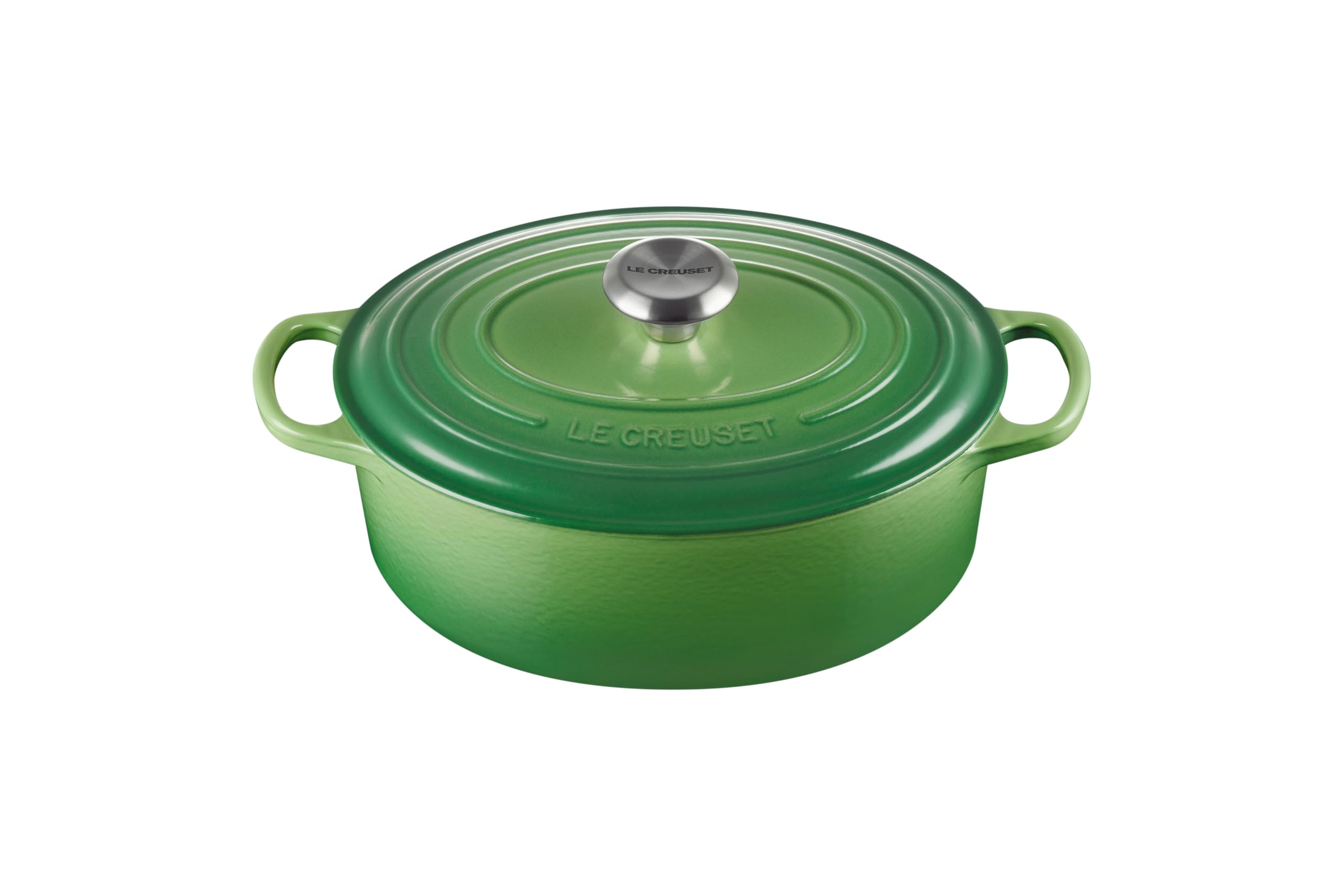 Le Creuset Signature 21178274082430 żeliwna brytfanna z pokrywką, Ø 27 cm, owalna, nadaje się do wszystkich rodzajów kuchenek i płyt indukcyjnych, pojemność: 4,1 l, 4,425 kg, bambus