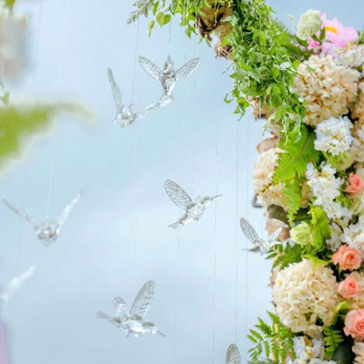 Levemolo 20 Stück Transparente Acryl Hängedekoration 10cm Fliegende Vogel Ornamente für Hochzeit Fenster Wohnraum Leichte Deckenanhänger