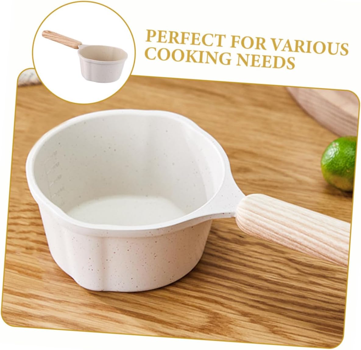 Small Metal Sauce Pot Xmas Aluminum Alloy 250ml with Wooden Handle