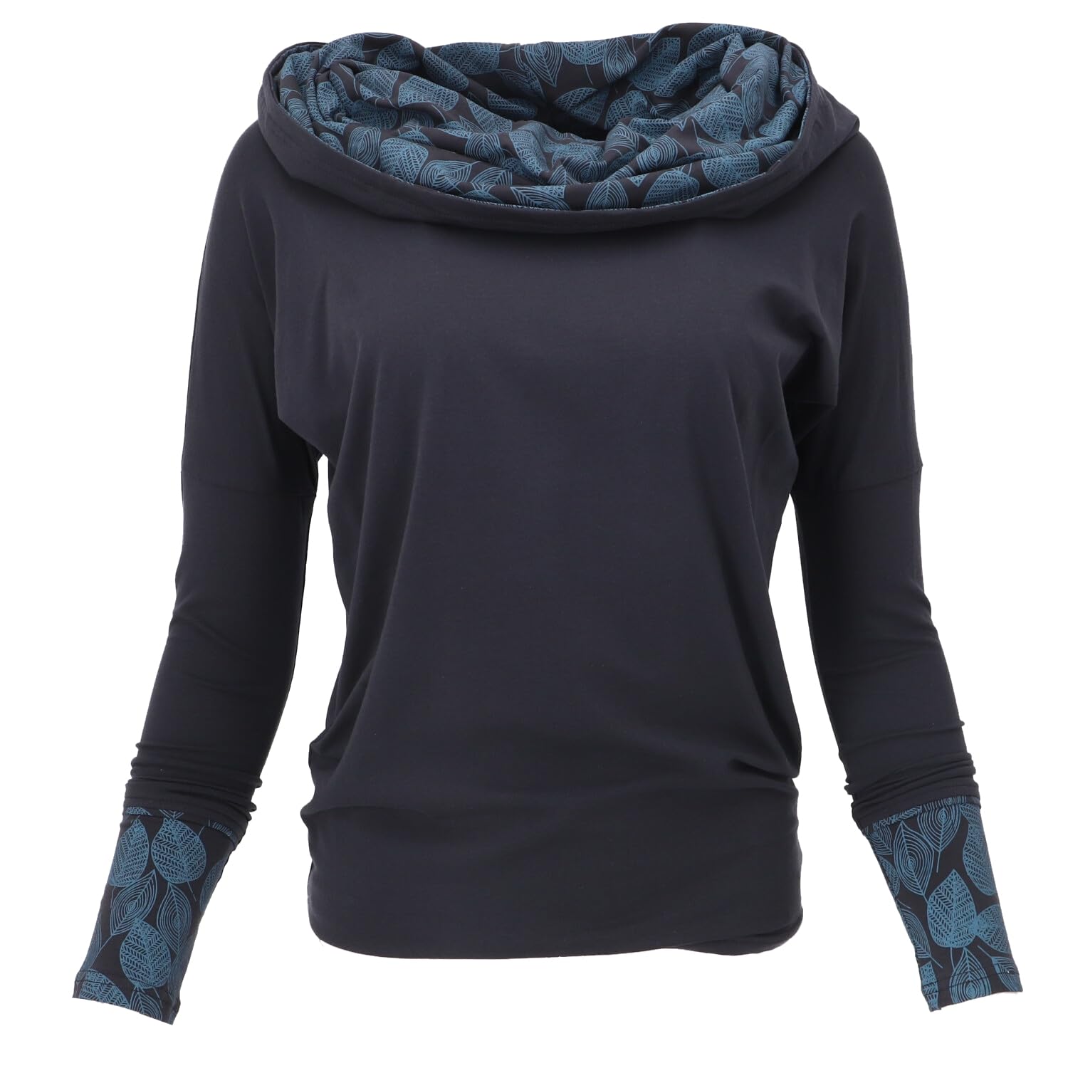 GURU SHOP Camiseta larga holgada de algodón orgánico, camiseta bohemia con capucha para mujer, azul oscuro, 40