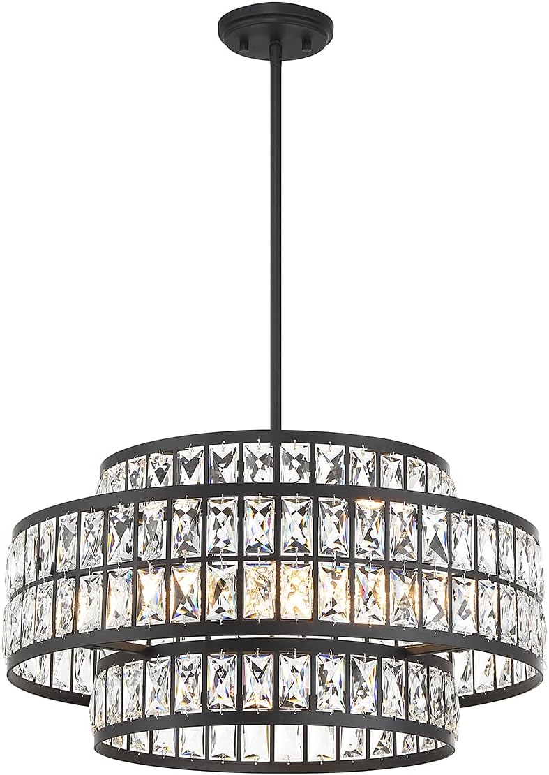 Savoy House 7-9046-4-89 Renzo Crystal Mid-Century Clear Crystal Pendant, 4-Light 240 Total Watts, 12" H x 22" W, Matte Black