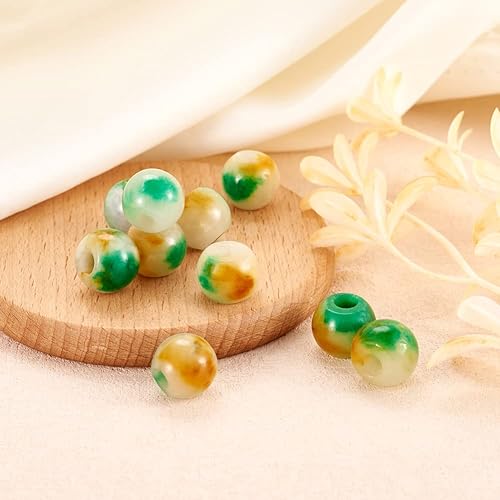Miniatura 2 de Fashewelry 10 cuentas de piedra de jade natural de Myanmar con agujero grande, grabado en barril, cuentas europeas con forma de tambor, gemas