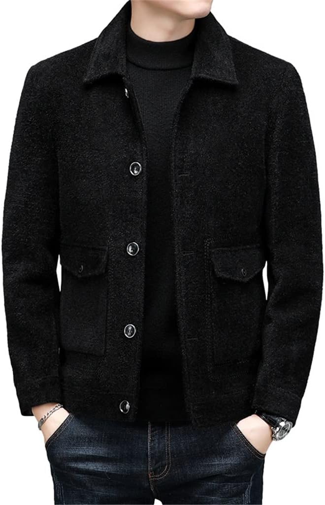 Autumn and Winter Thickening Men's Jacket Simples Casual Men's Lapel Chenille Jacket(XL Code)