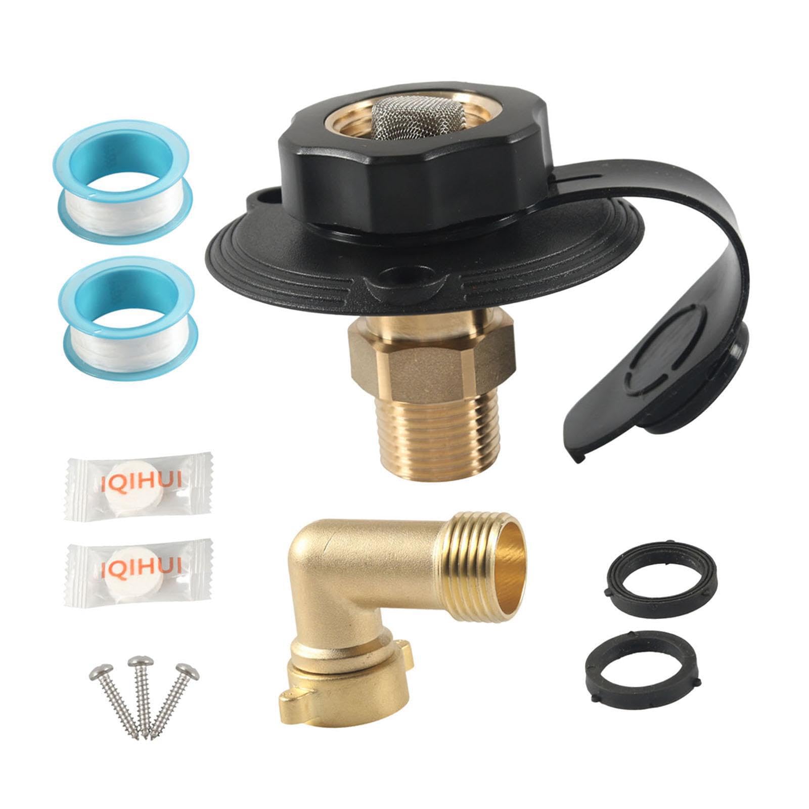 Kixzsaz Durable Rv City Water Fill Inlet Adapter Quick-Fill Brass Flange For Trailer 1/2 Threaded Pipe On Inside. Rv City Water Fill Inlet With Check Valve