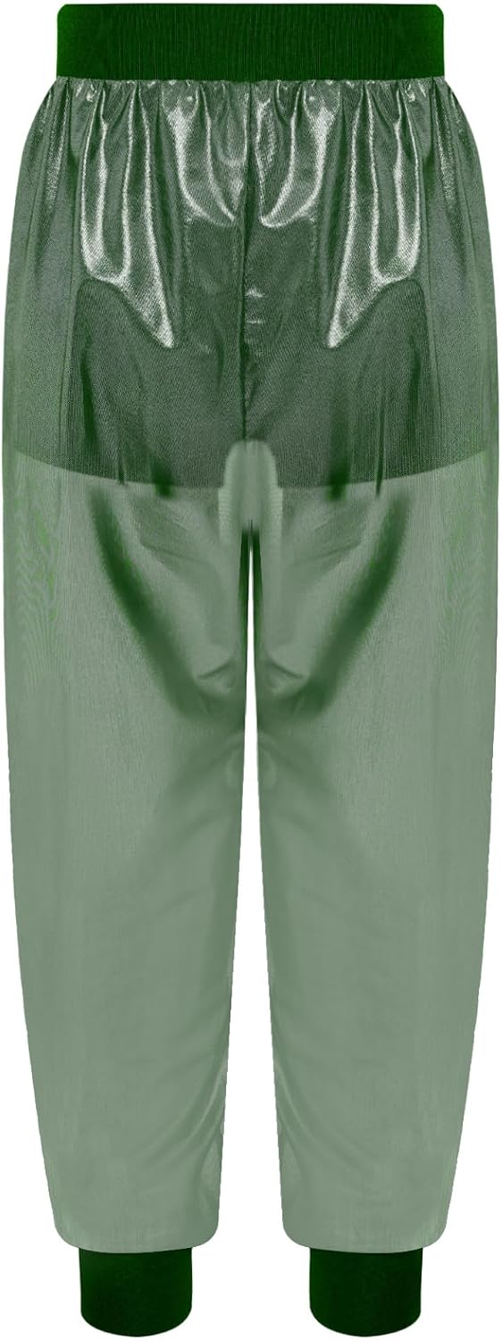 Jugaoge Girls Metallic Harem Dance Pants Loose Fit See Through Trousers for Jazz Hip Hop Dance Performance
