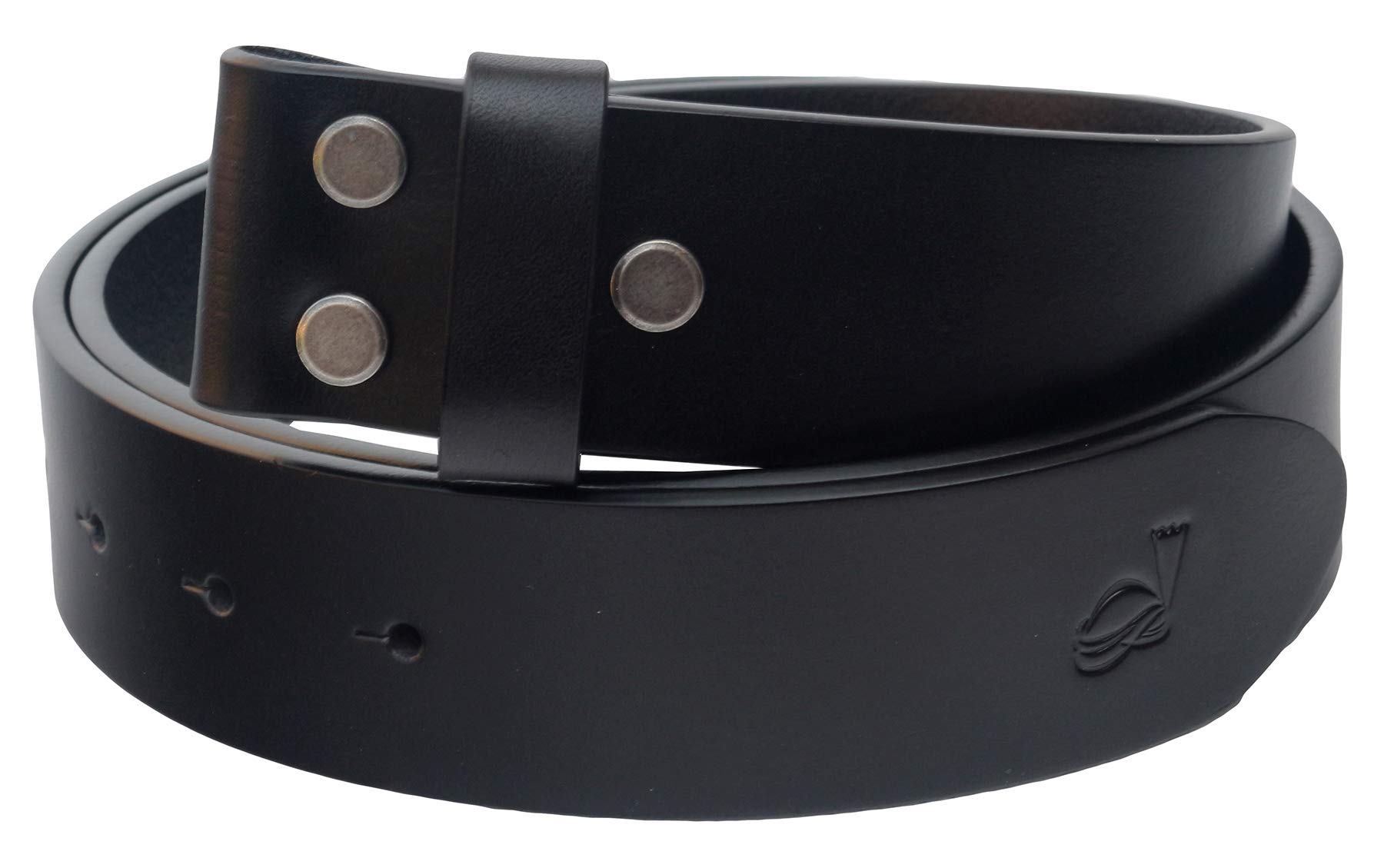 Qha Men's Black Snap On Belt For Jeans 100% Full Grain Leather Strap No Buckle 38Mm Wide Q91 Medium 34"-38"