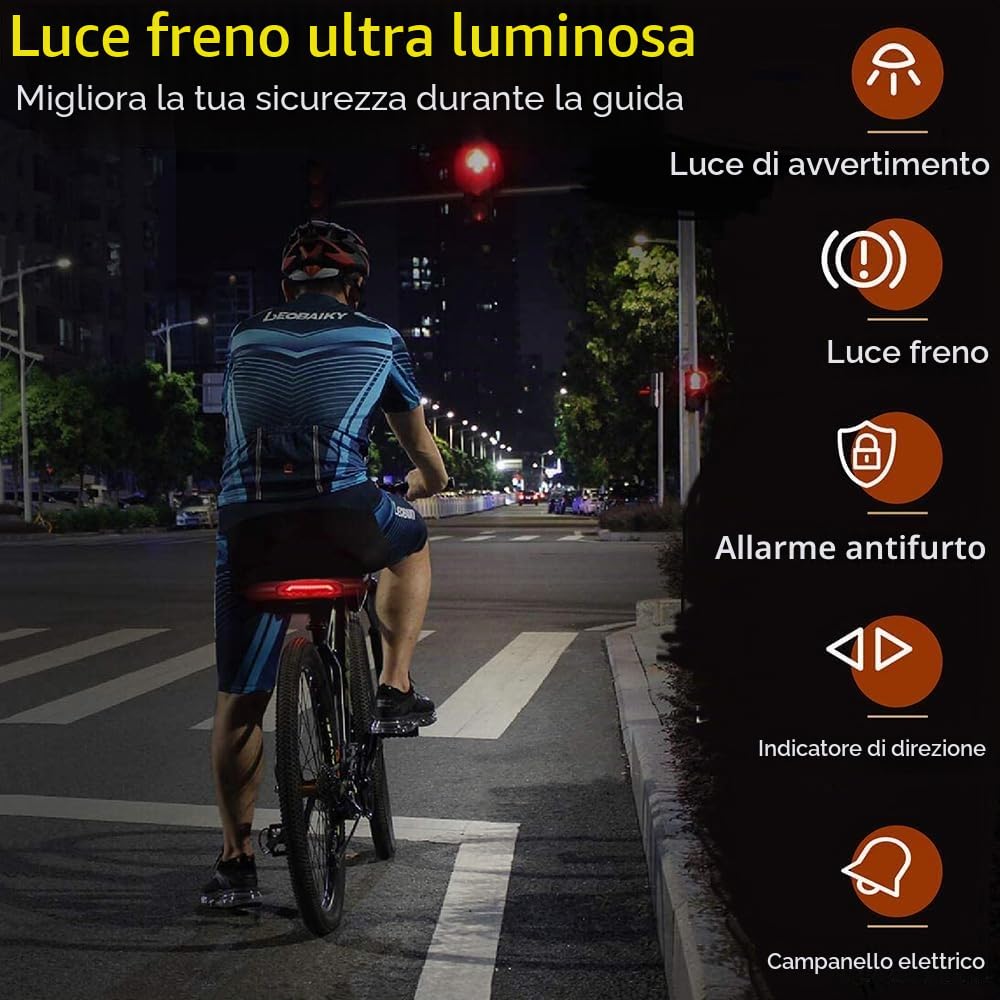 TKMARS Luce Posteriore Bici LED con Campanello Telecomando Fanale Posteriore Impermeabile Con 5 Luci Super Luminoso USB Ricarica per Bici Da Strada E Mountain Bike