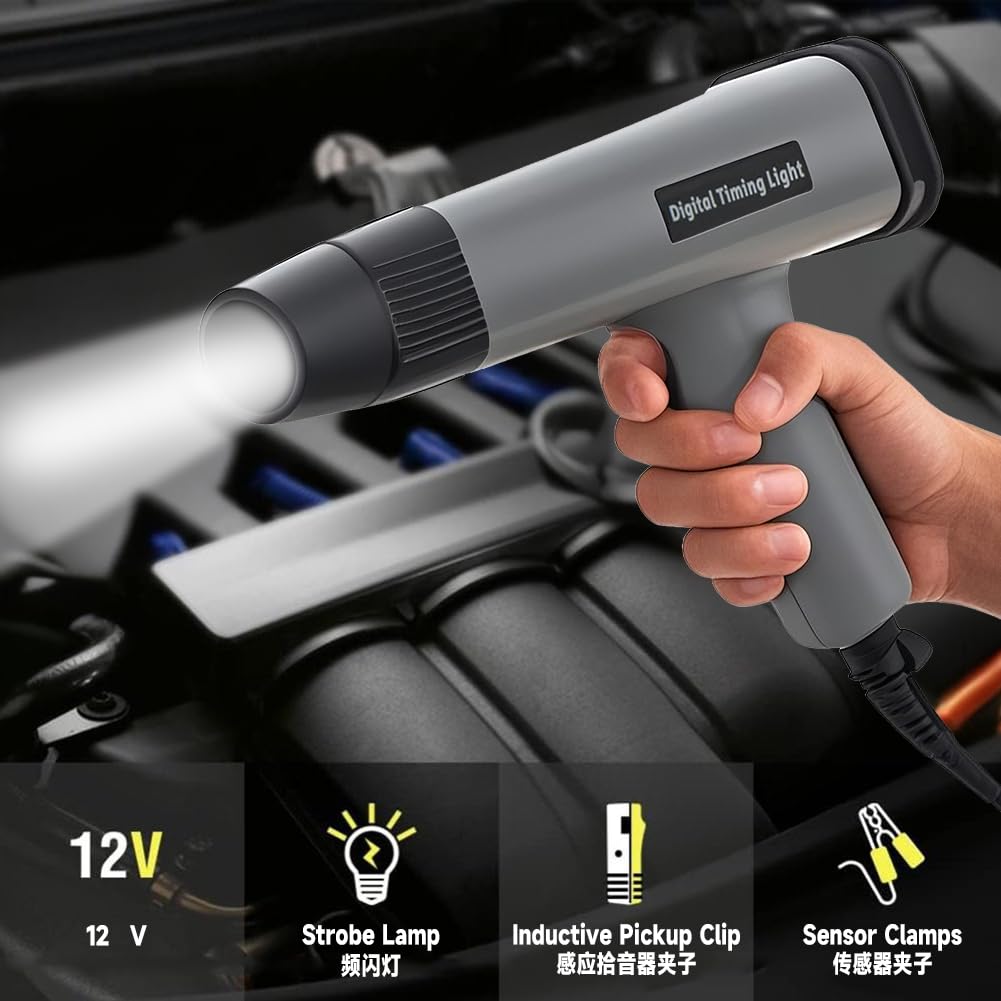lyrlody Luz Estroboscópica Digital de Temporización Inductiva de Motor de Encendido, Herramienta de Sincronización de Alta Precisión para Reparación de Coche y Motocicleta