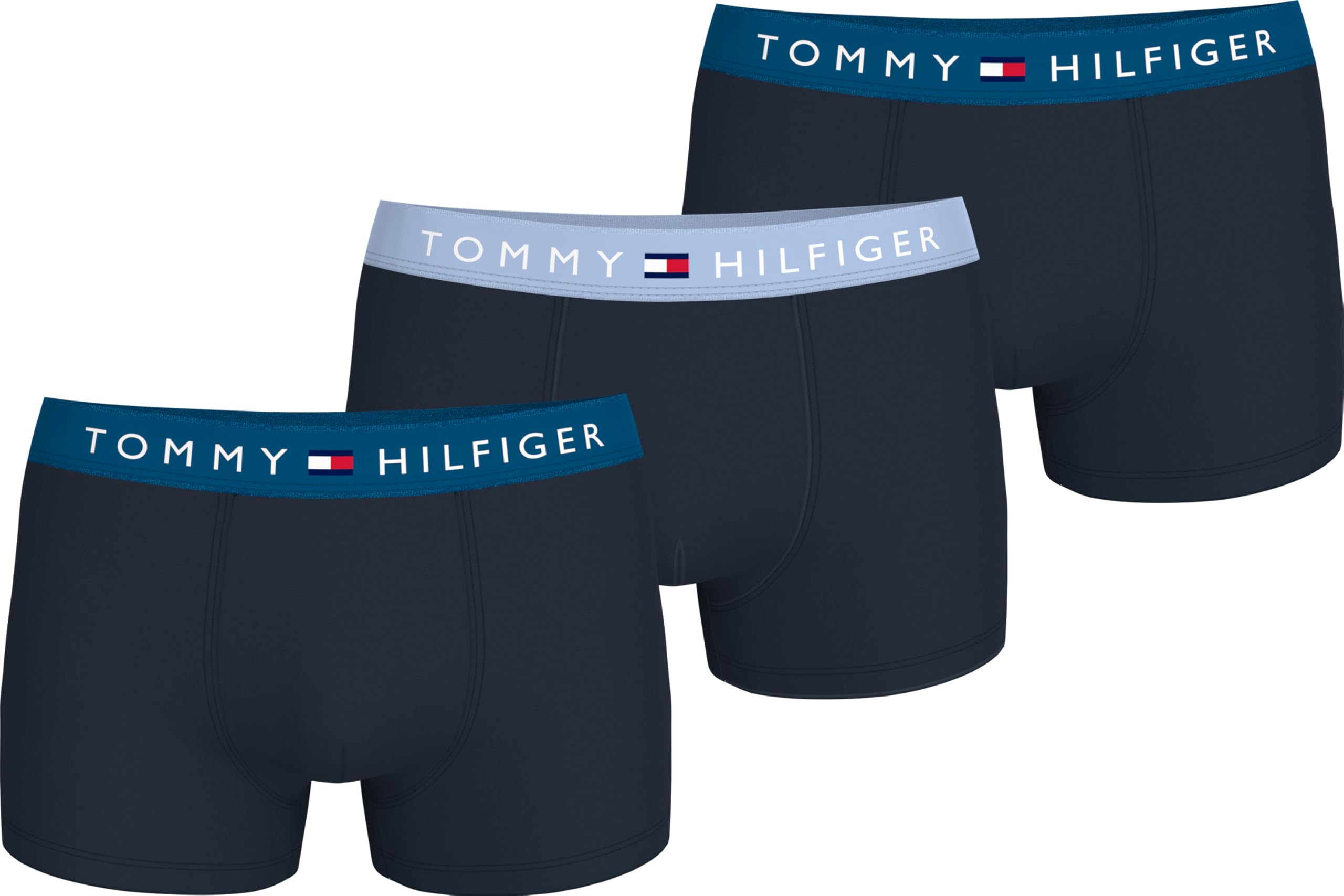 Tommy Hilfiger Men's Green (Dp Indgo/Brzzy Blu/Blu Hth) ’S 3 Pack Trunks With Logo Waistband, Multicolor (Dp Indgo//, M