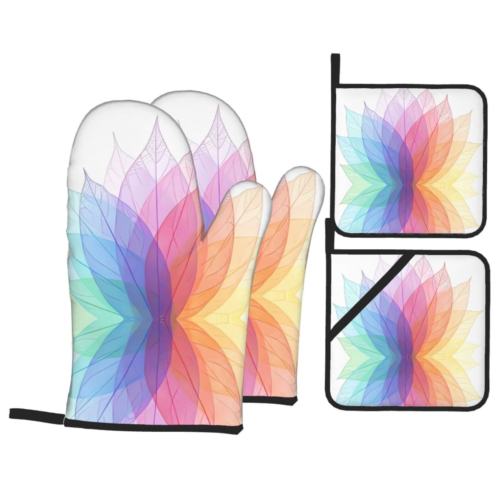 HJFCZH Abstract Spring Leave Prints Kitchen Throw Set: Durable Oven Layers with Waterproof Polyester – 4 Piece Heat Protection System