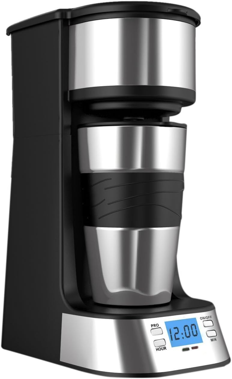 Coffee Maker, PYRUS Single Cup Coffee Maker Personal Coffee Cups Travel Coffee Cups Rinse Coffee and Ground Coffee(Black)