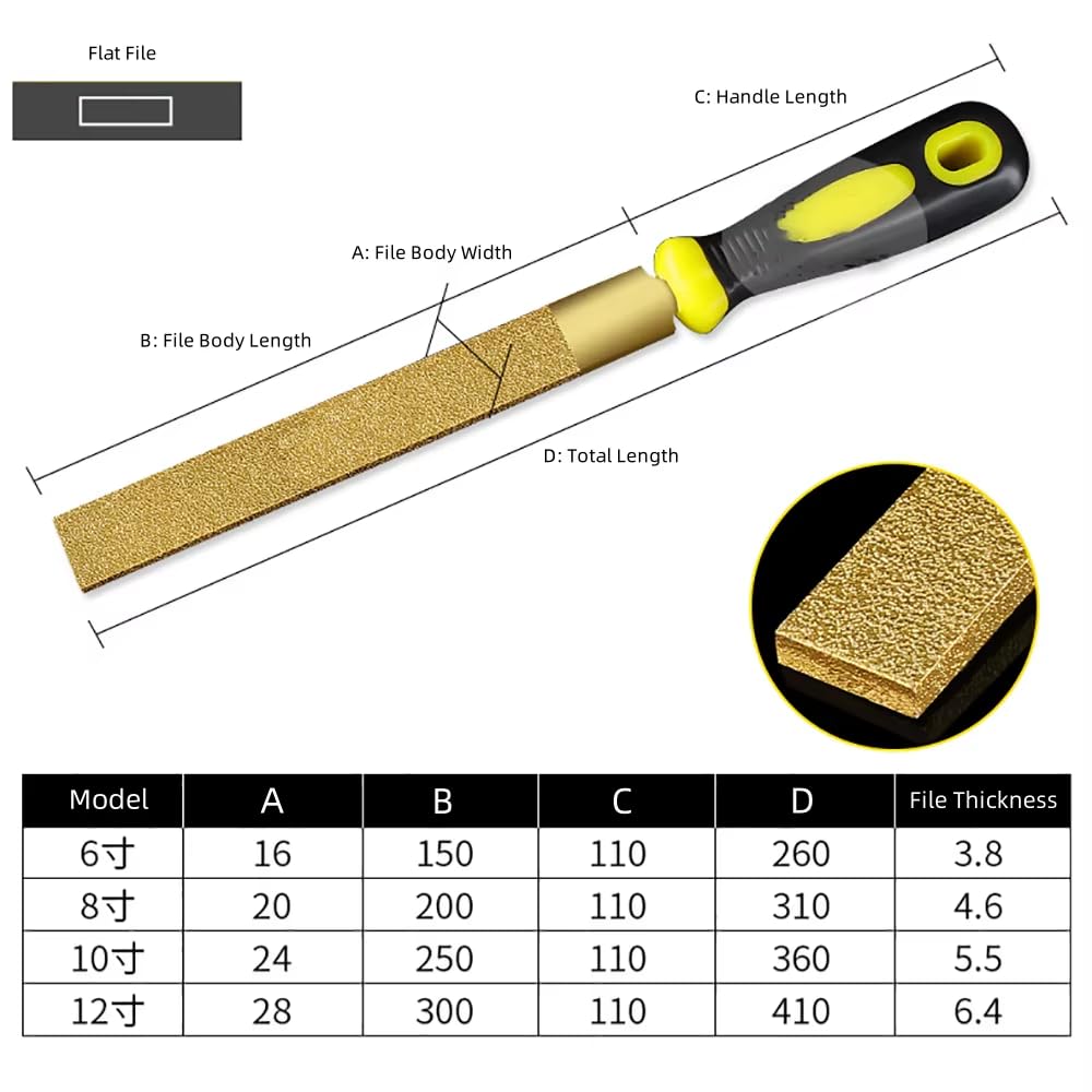 Limas con Revestimiento de Diamante, Grano 80, Herramientas de Limas Planas con Mango de Plástico para Metal, Vidrio, Madera, Piedra, Pulido Y Grabado.