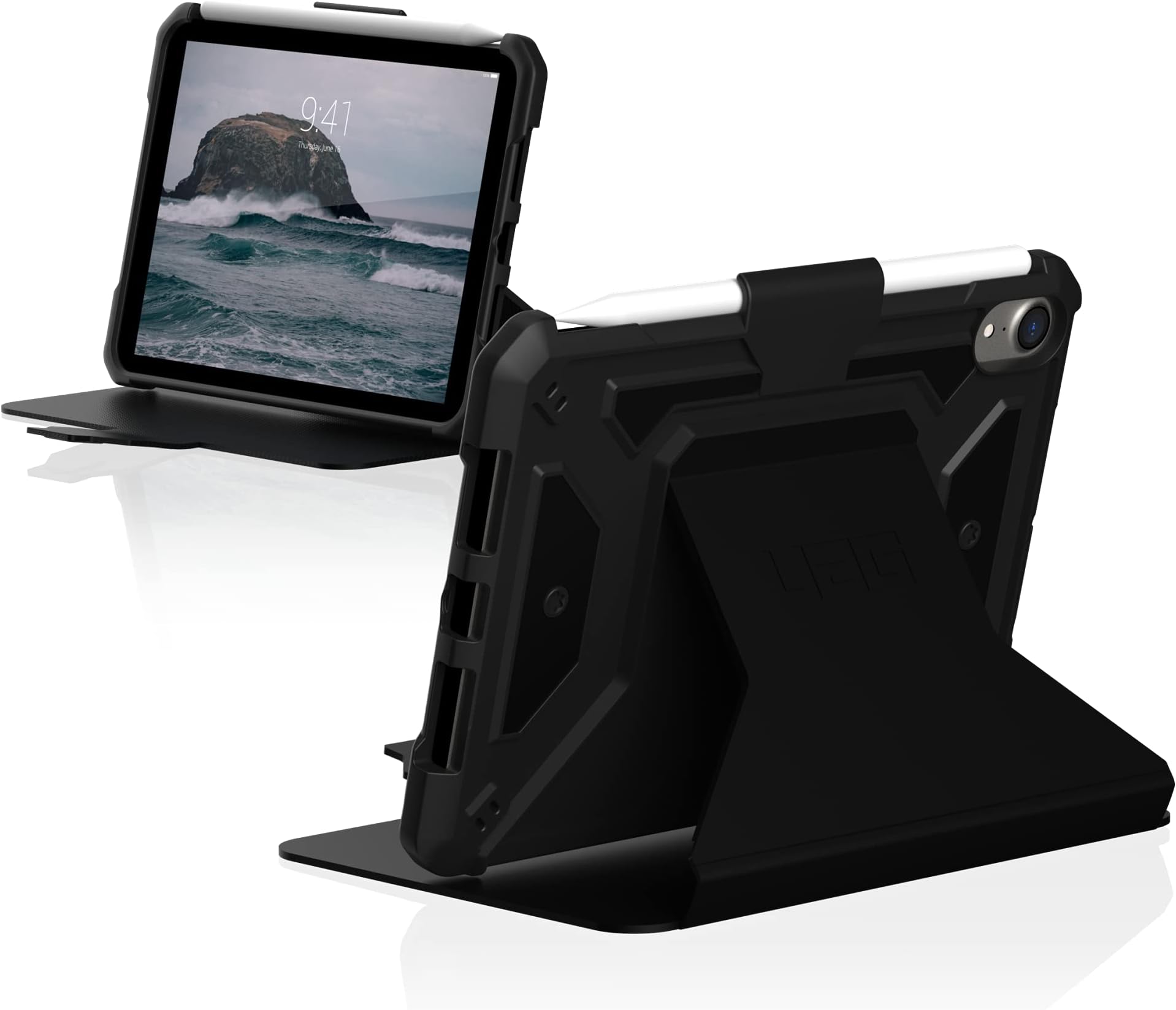 URBAN ARMOR GEAR UAG Designed for iPad Mini Case (6th Gen, 2021) Rugged Smooth Exterior Material Heavy Duty Multi-Angle Viewing Folio Stand with Pencil Holder Metropolis SE Protective Cover, Black