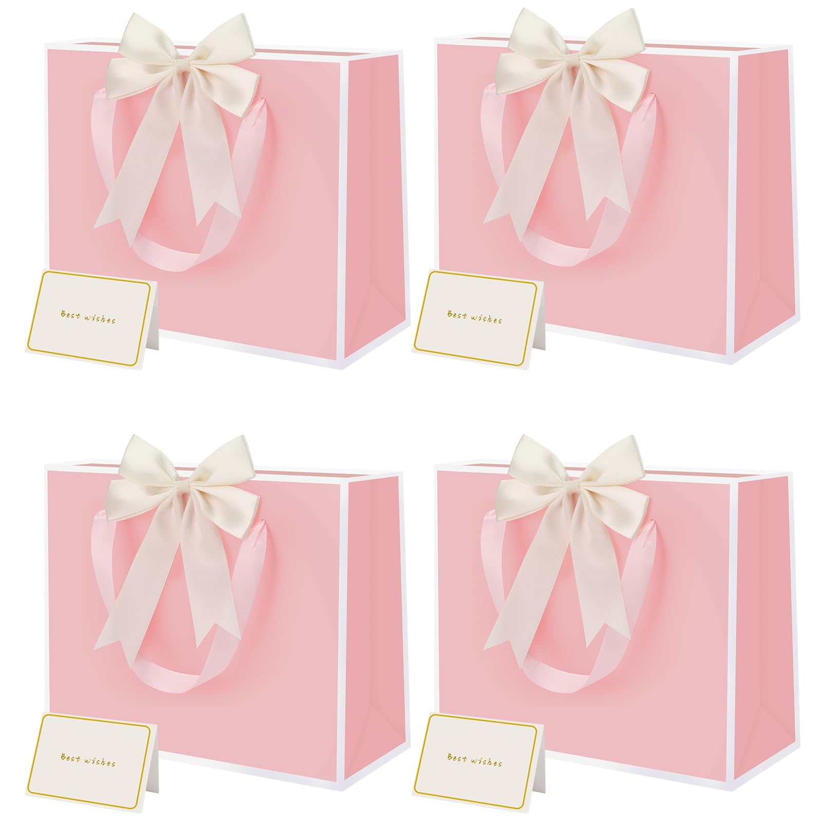 4 PCS Pink Gift Bag Medium, Birthday Gift Bag with 4 Bow 4 Cards for Women Girls Boys Birthday Valentines Bridesmaid Wedding Party (27 * 21 * 8 cm) โ image 1