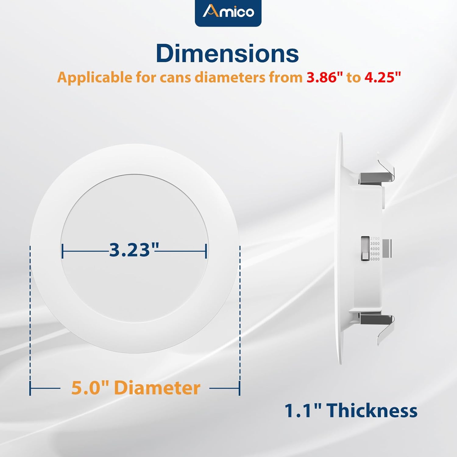 Amico Recessed Lighting 4 Inch, 12 Pack 5CCT Flat LED Can Lights, 2700K/3000K/4000K/5000K/6000K Selectable, 7W=60W, 700LM Brightness, Retrofit Installation - ETL & FCC, White - Image 2