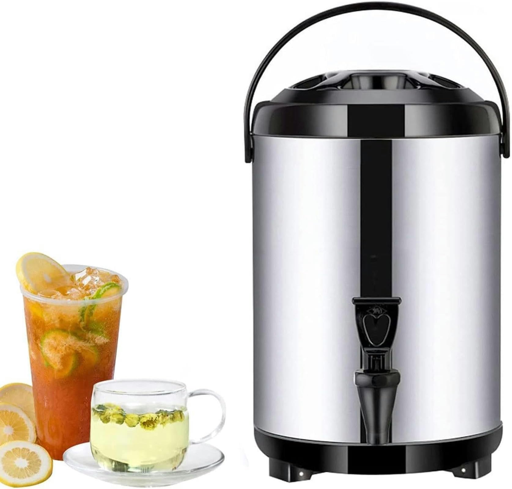 ASerZenith Boiler Warmer Coffee Urn Stainless Steel Hot Water Kettle Dispenser With Cover And Spigot, Milk Tea Bucket Insulated Barrel For Hot Water Or Beverage To Pursue Happiness