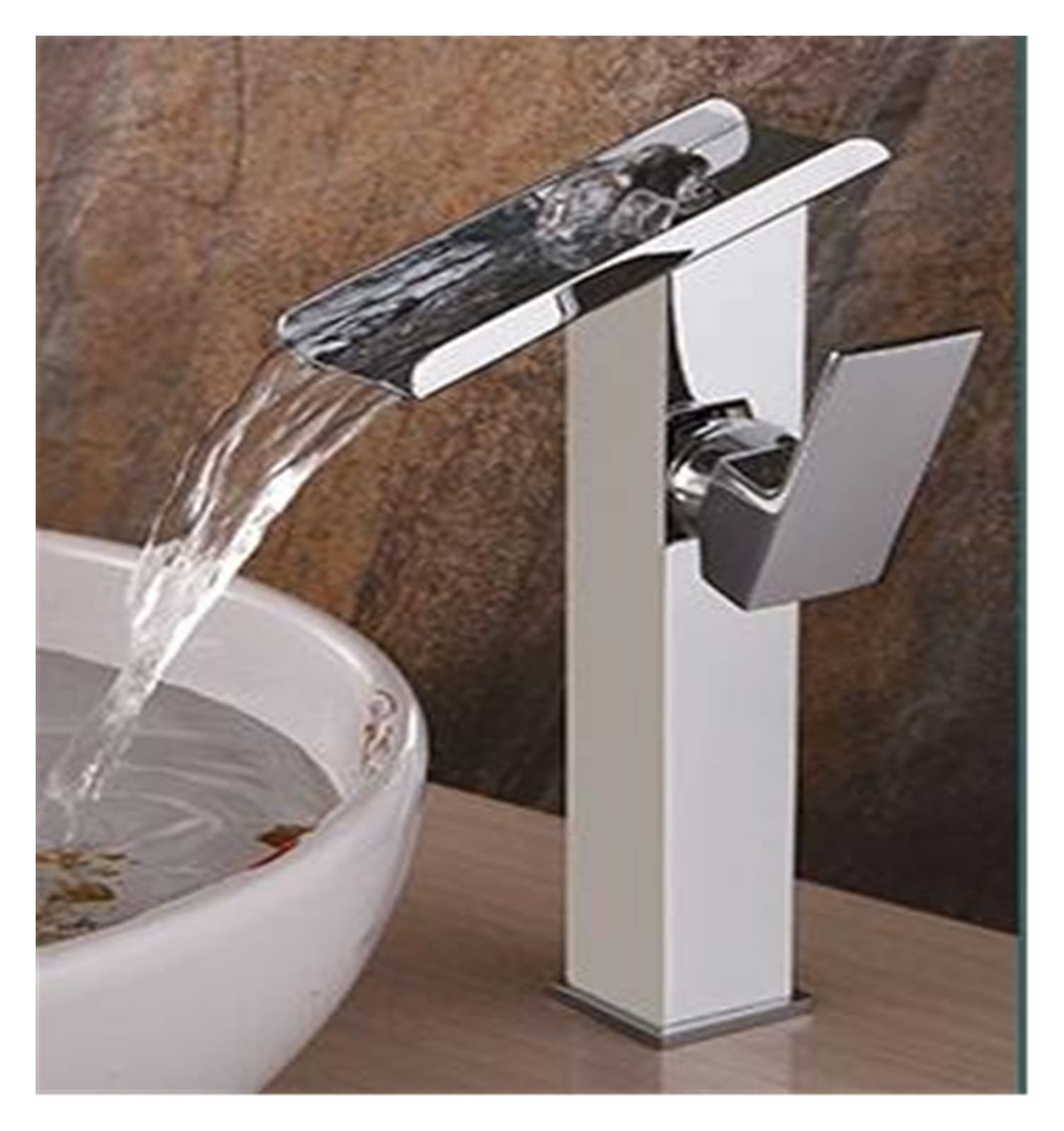 Robinet de salle de bains cascade en laiton massif chromé design haut de gamme L