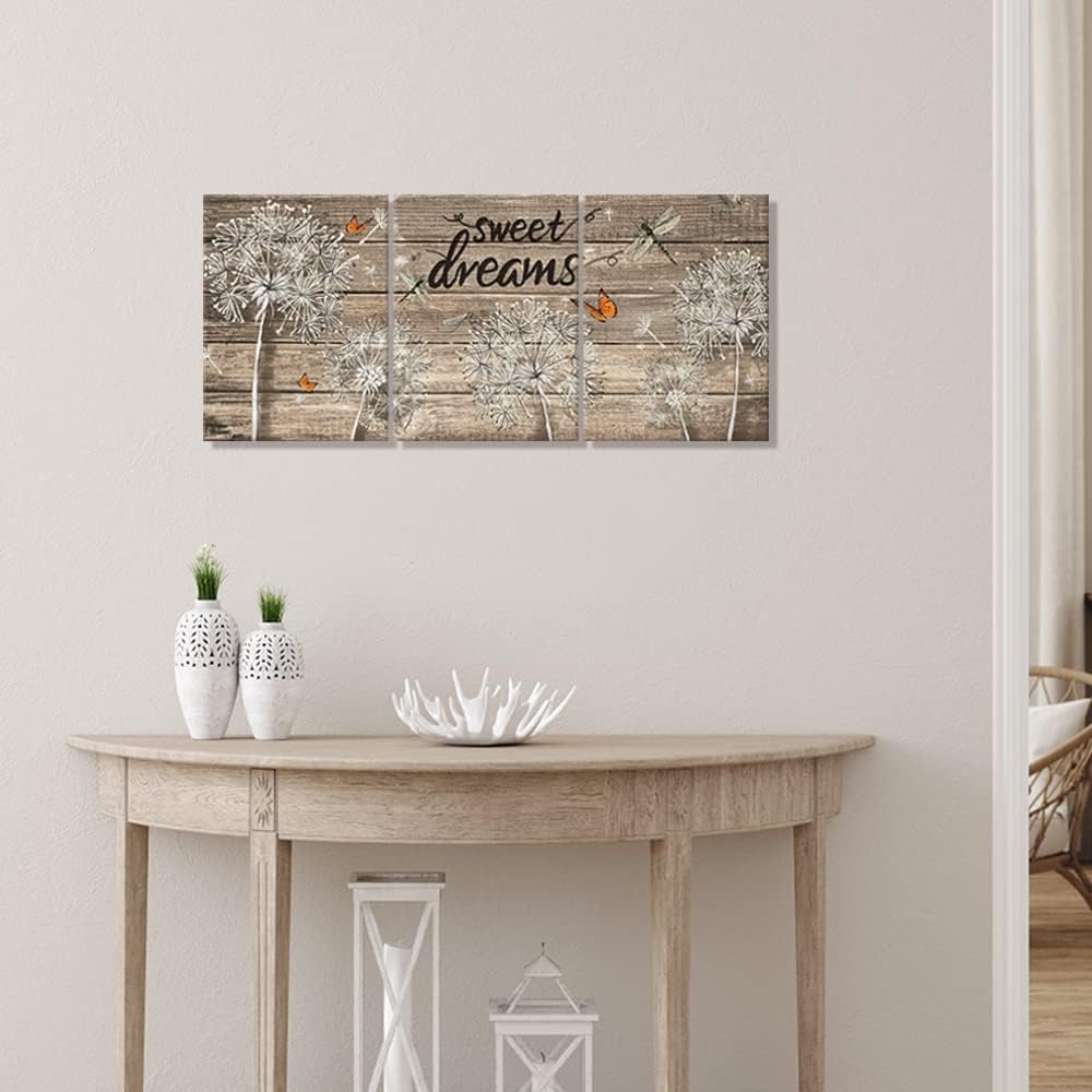 Kalormore 3 Pieces Canvas Wall Art for Home Living Room Bedroom Bathroom Painting Picture Prints Ready to Hang (Brown Beige Dandelion)