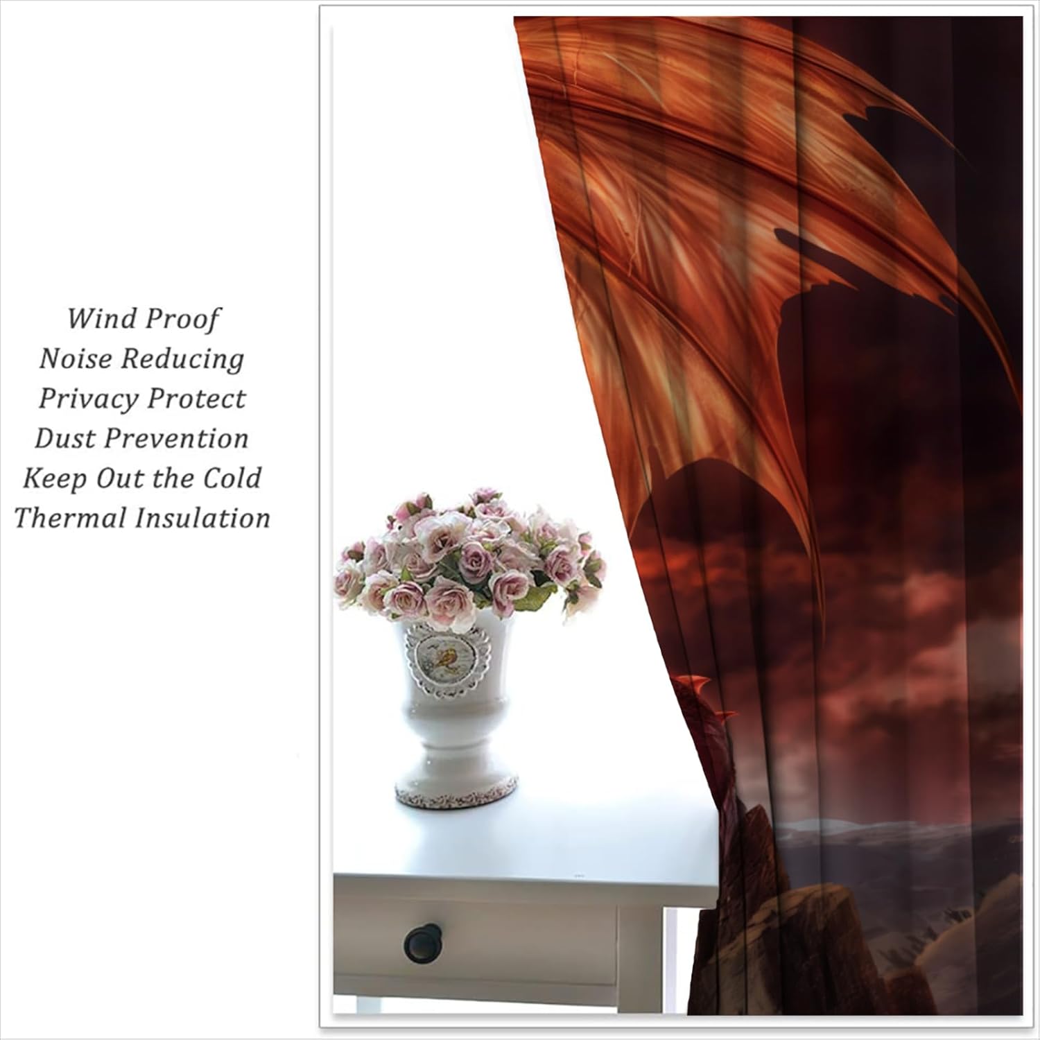 Red Dragon Blackout Curtains for Boys Girl Bedroom Home Decor, Cool Magic Fantasy Forest Wild Animal Thermal Insulated Rod Pocket Darkening Living Room Window Drapes, 84 x 84 inch