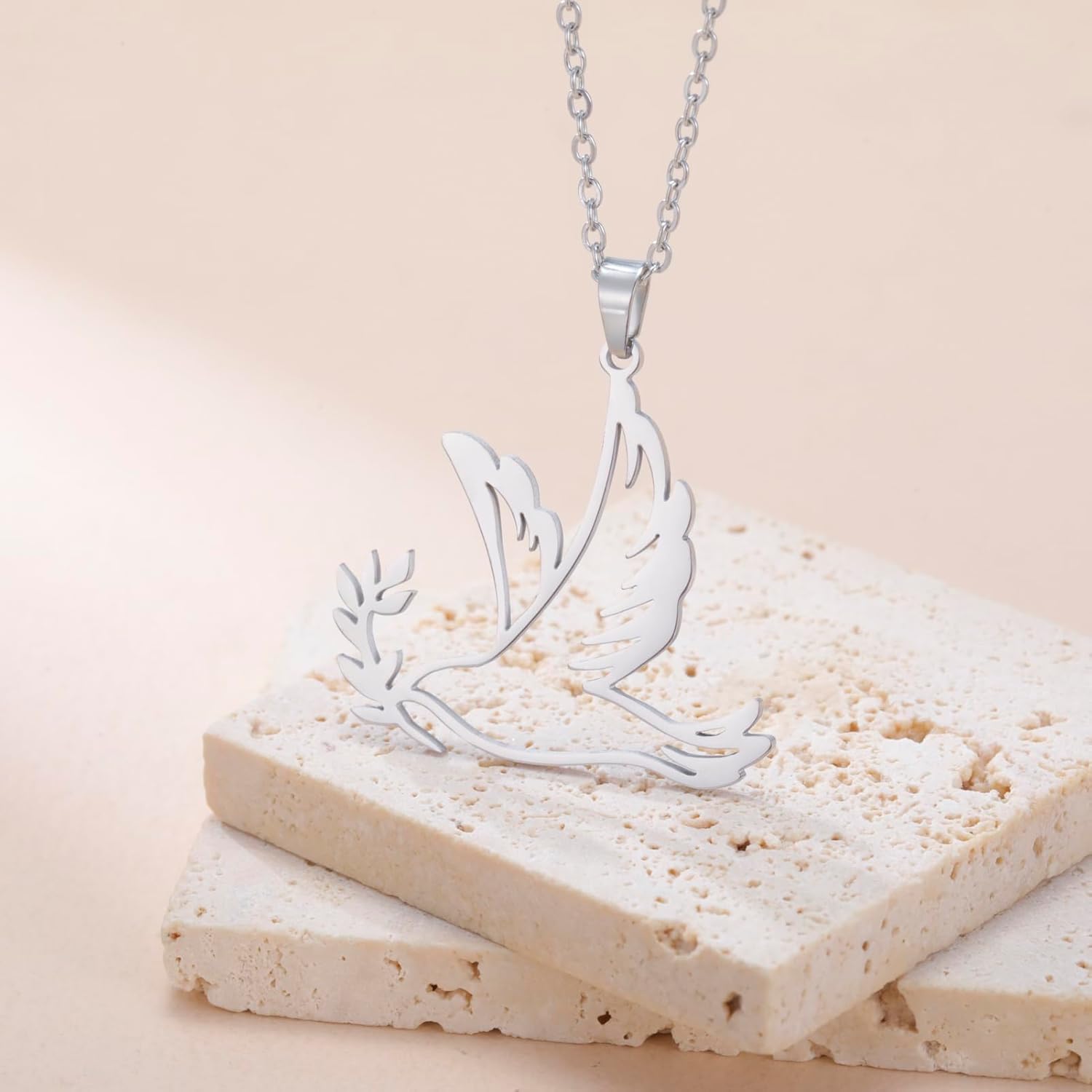 Amaxer Adjustable Dove Necklaces for Women Stainless Steel Olive Branch Peace Symbol Jewelry - Image 4