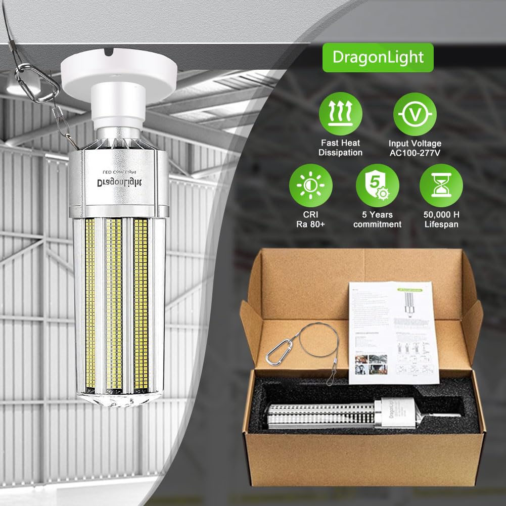 DragonLight - 240W Lampadina a LED a forma di mais super luminosa da (sostituisce 1400 Watt) Base E40, 5000K luce bianca fredda, 32400 lumen, per grandi aree, garage, officine, cortili