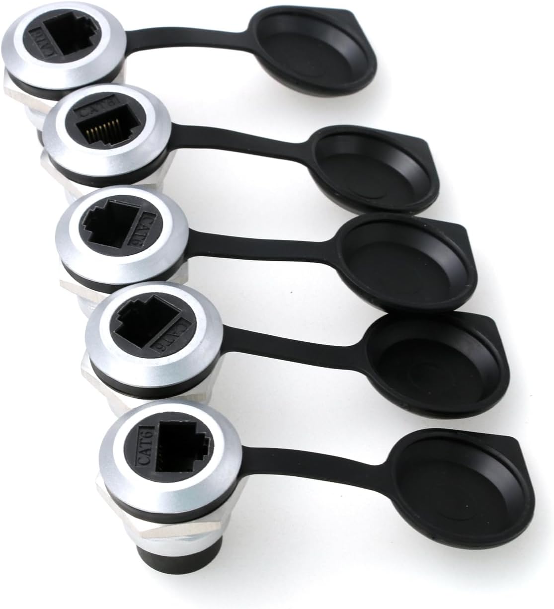 5 Pack RJ45 CAT6 Adapter Circular Module Connected to Engineering 86 Panel Right Angle Extension Through Head Connector for Industrial