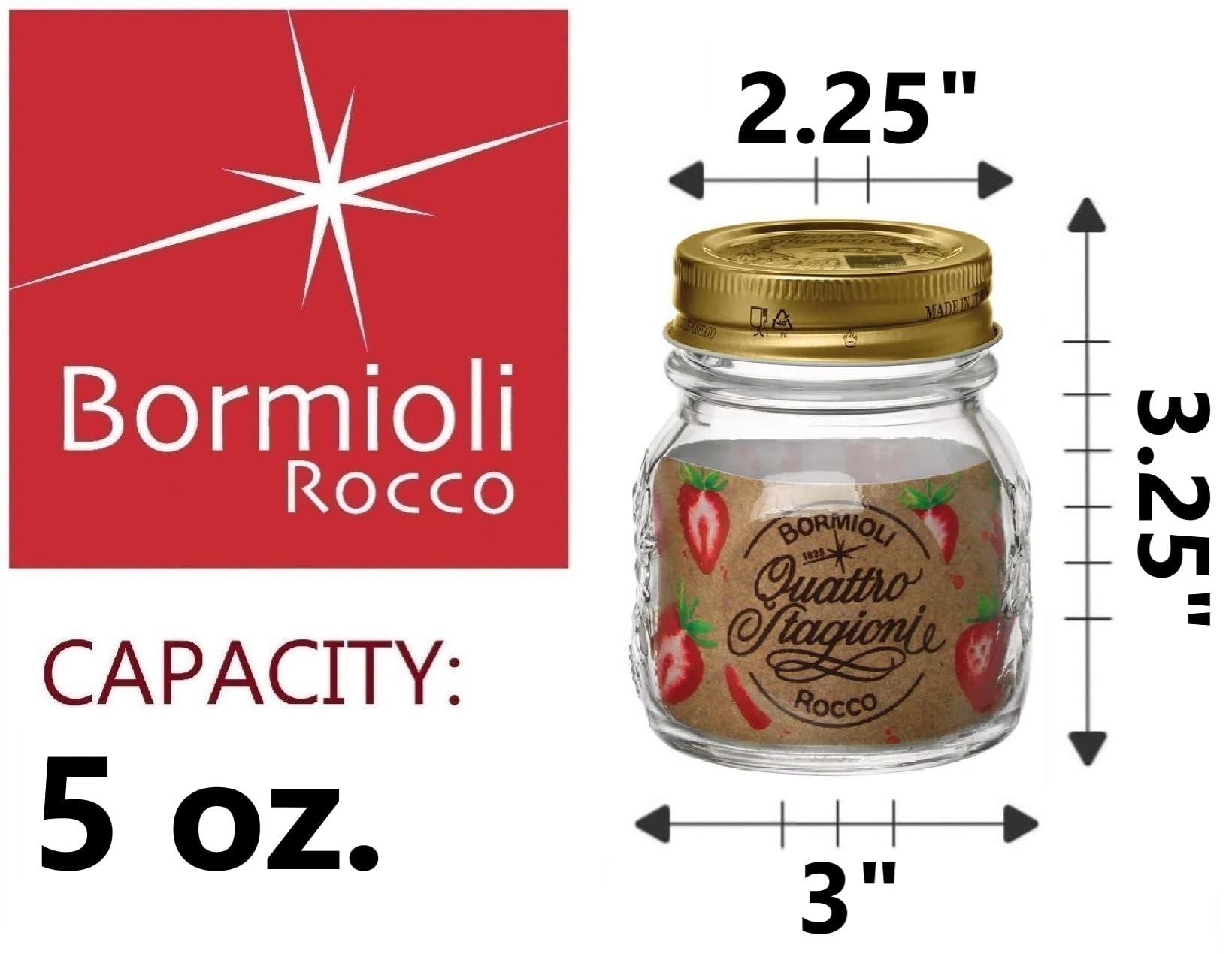 Bormioli Rocco - Set di 12 barattoli per conservare alimenti con coperchio ermetico a vite da Quattro Stagioni, contenitore e conservazione, 150 ml x 12 barattoli