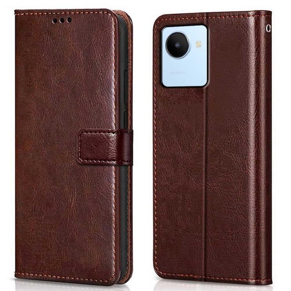 Coverage Case Cover Vintage Magnatic Closer Leather Flip Cover for Realme RMX3581 / Realme_C30 - Executive Brown-image-40