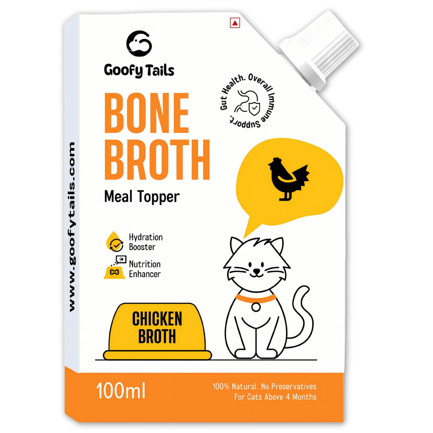 Goofy Tails Chicken Bone Broth for Cats (Value Pack 9+1) 1000 ml (100 ml X 10 Pack), Human Grade, Preservative Free,Gut Friendly Cat Food Topper, Cat Supplements with Natural Collagen