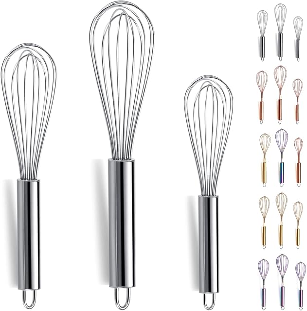 Whisk,Kyraton Stainless Steel Whisk 8", 10", 12" 3 Pieces,Suitable for The Kitchen,Used for Cooking,Stirring and Beating.(3 Packs)