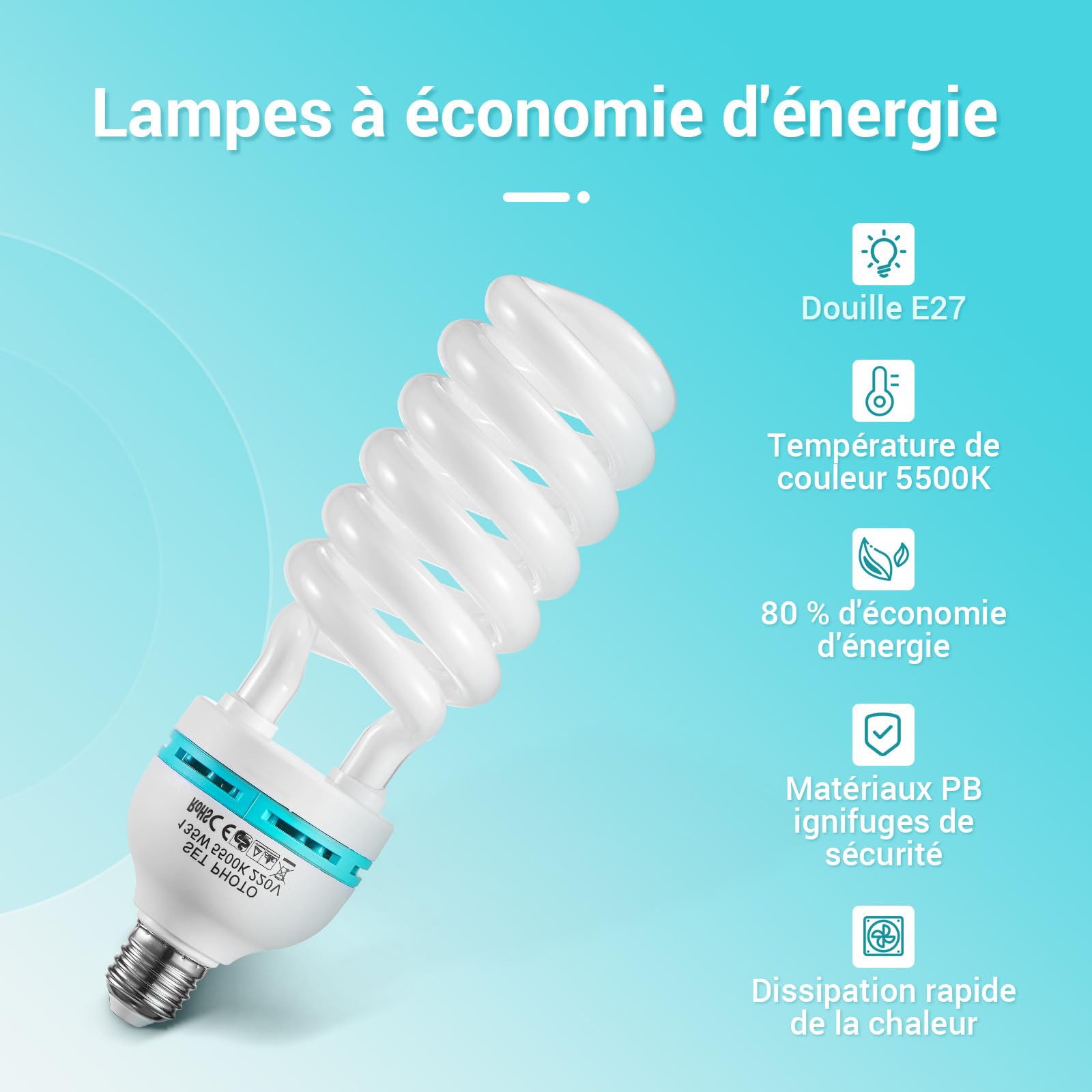 Lot de 4pcs Photo Studio Ampoule E27 5500K 135W 220V, Photographie Lumiere du Jour, Vidéo Lumière à Economie d'Energie, pour Photo Studio, Vidéo, Softbox