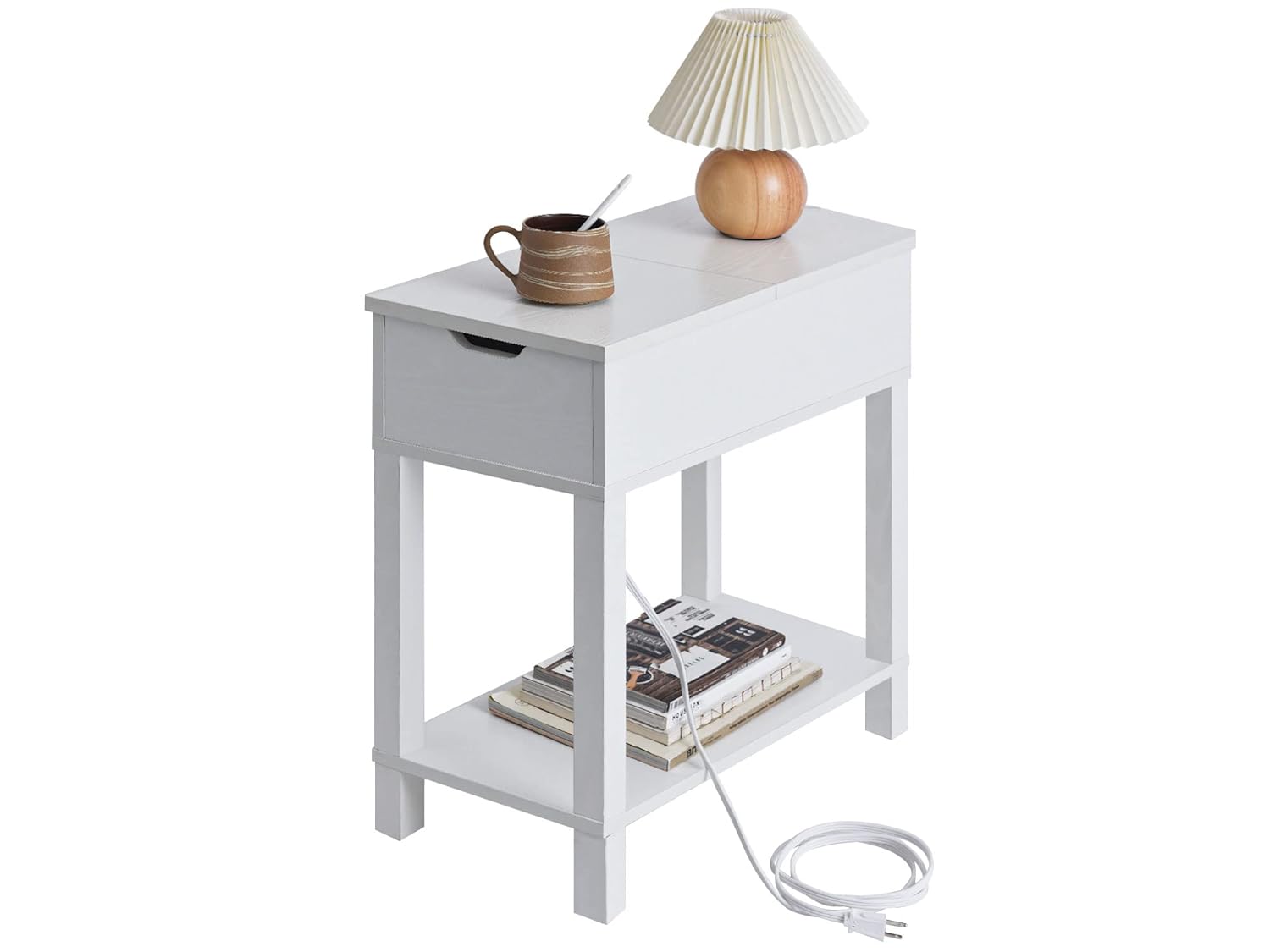 Labcosi Modern Farmhouse Side Table, White Narrow End Table with