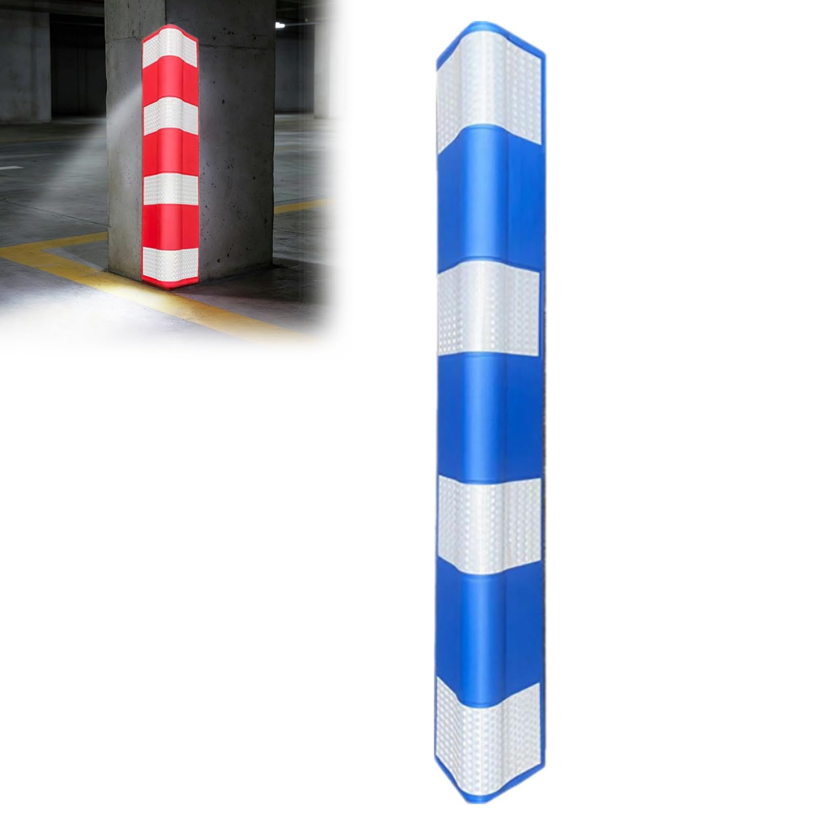 Protector De Pared para Garaje De 31,5", Protector De Esquinas De Pared Autoadhesivo De Espuma Reflectante De Alta Visibilidad para Estacionamientos Y Almacenes Industriales(Blue White,4pcs)