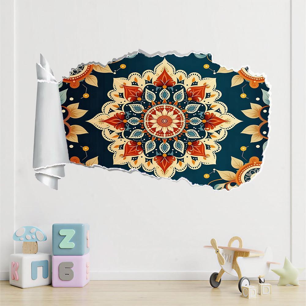 Adesivi decorativi da parete 3D, Fiori Di Datura Decalcomanie per pavimenti Retrò Adesivi murali 3D Decalcomanie murali fracassate per Nursery Home Wall Décor