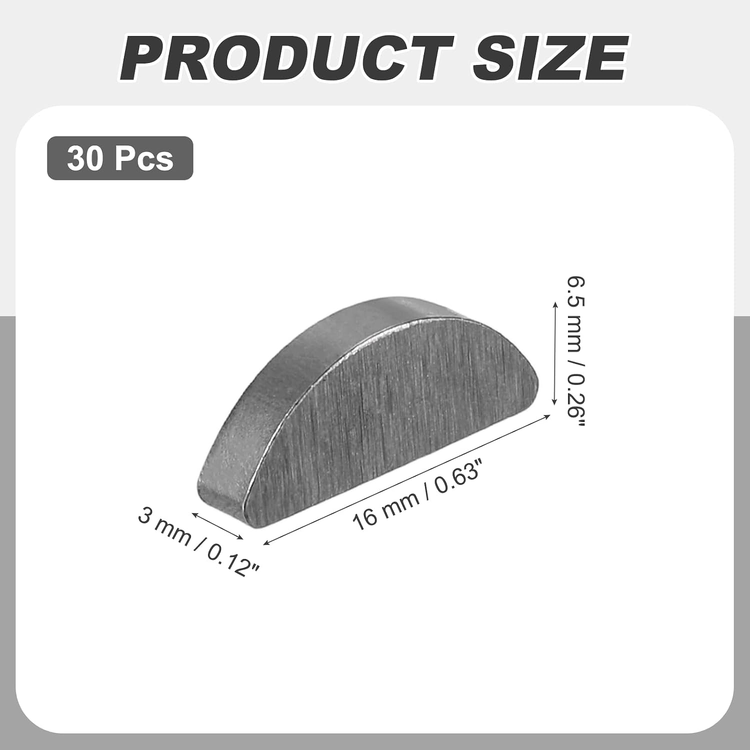 MECCANIXITY 30 Pcs Woodruff Key, 16x3x6mm Carbon Steel Metric Woodruff Semicircle Key Half Moon Tool Keys for Mechanical Fasteners Industry