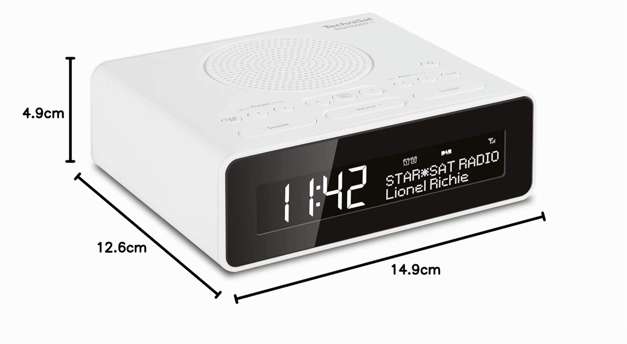 TechniSat DIGITRADIO 51 - Radio Despertador DAB+ (DAB, FM, Radio Reloj, Despertador con 2 Tiempos de Alarma Ajustables, Función de Repetición, Temporizador, Pantalla Regulable) Blanco