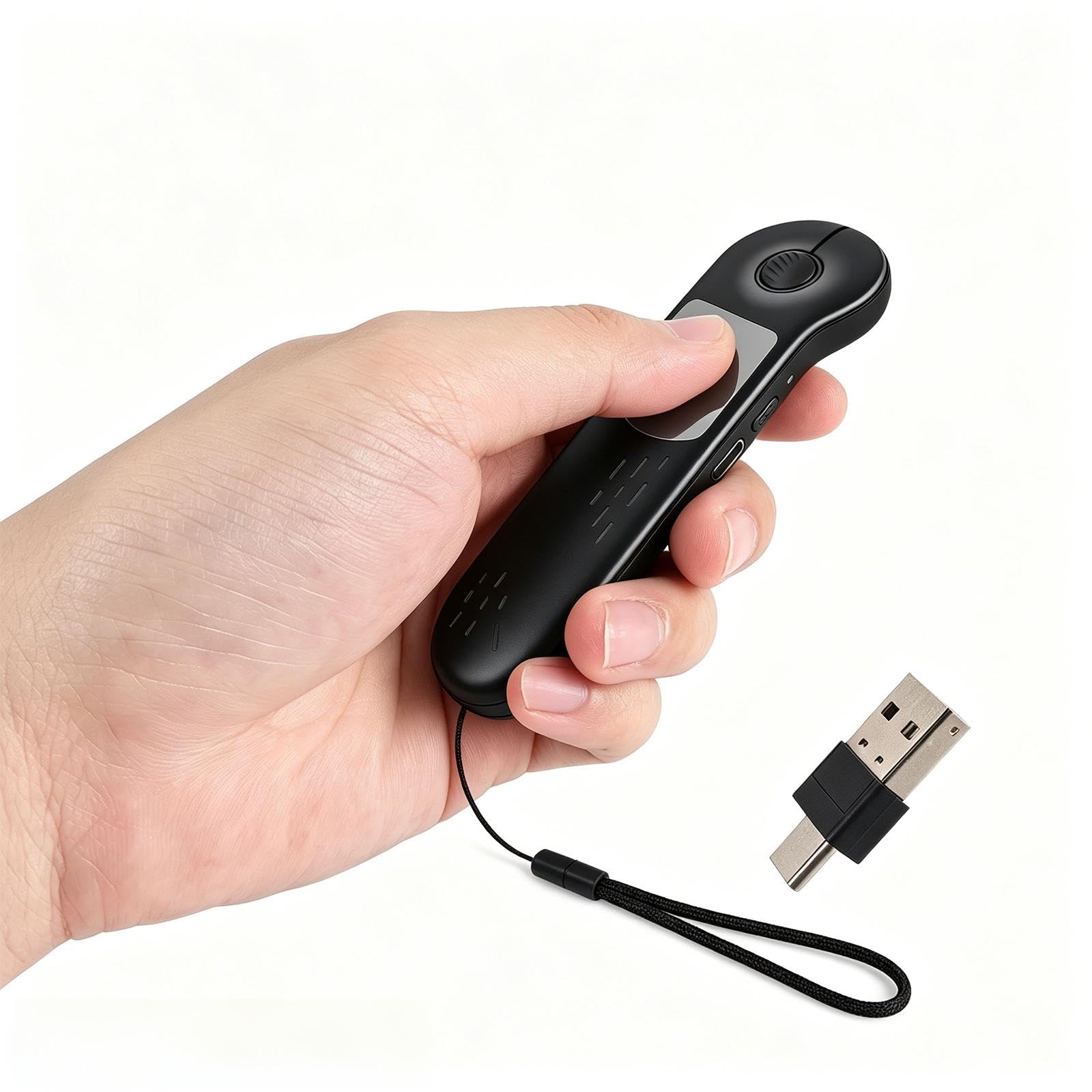 elec Space Dual Mode Mini Bluetooth Wireless Mouse - USB-C Receiver, 2.4G Wireless & Bluetooth, Rechargeable Touchpad Mouse with Anti-Lost Lanyard for PC, Laptops, Tablets & Smartphones (Black)