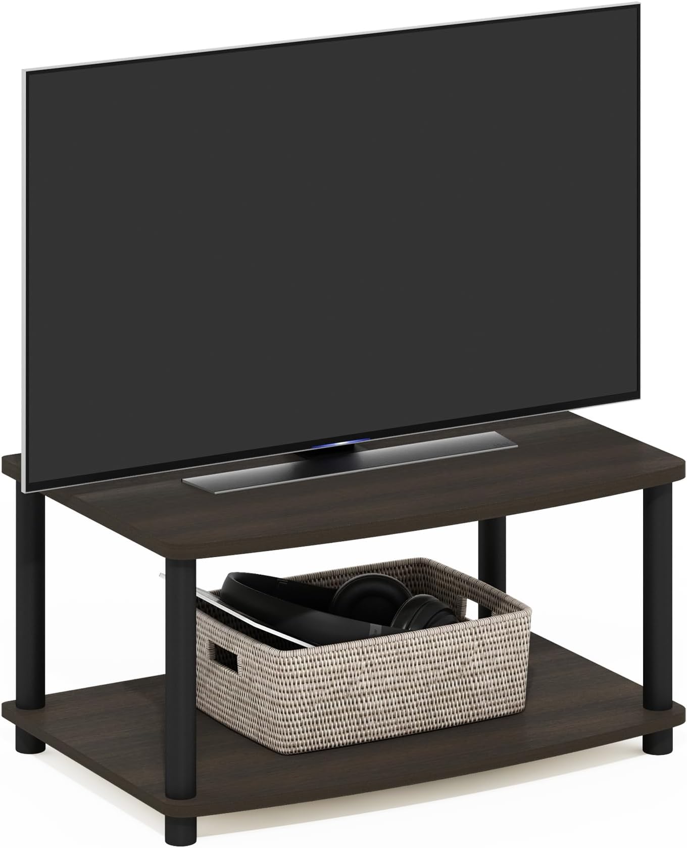 TURN-N-TUBE TV Riser Stand, 2-Tier Small Elevated No Tools TV Stand, TV Console for TV up to 32 inch, 15.8 x 23.8 x 11, for Living Room, Bedroom, Dark Brown