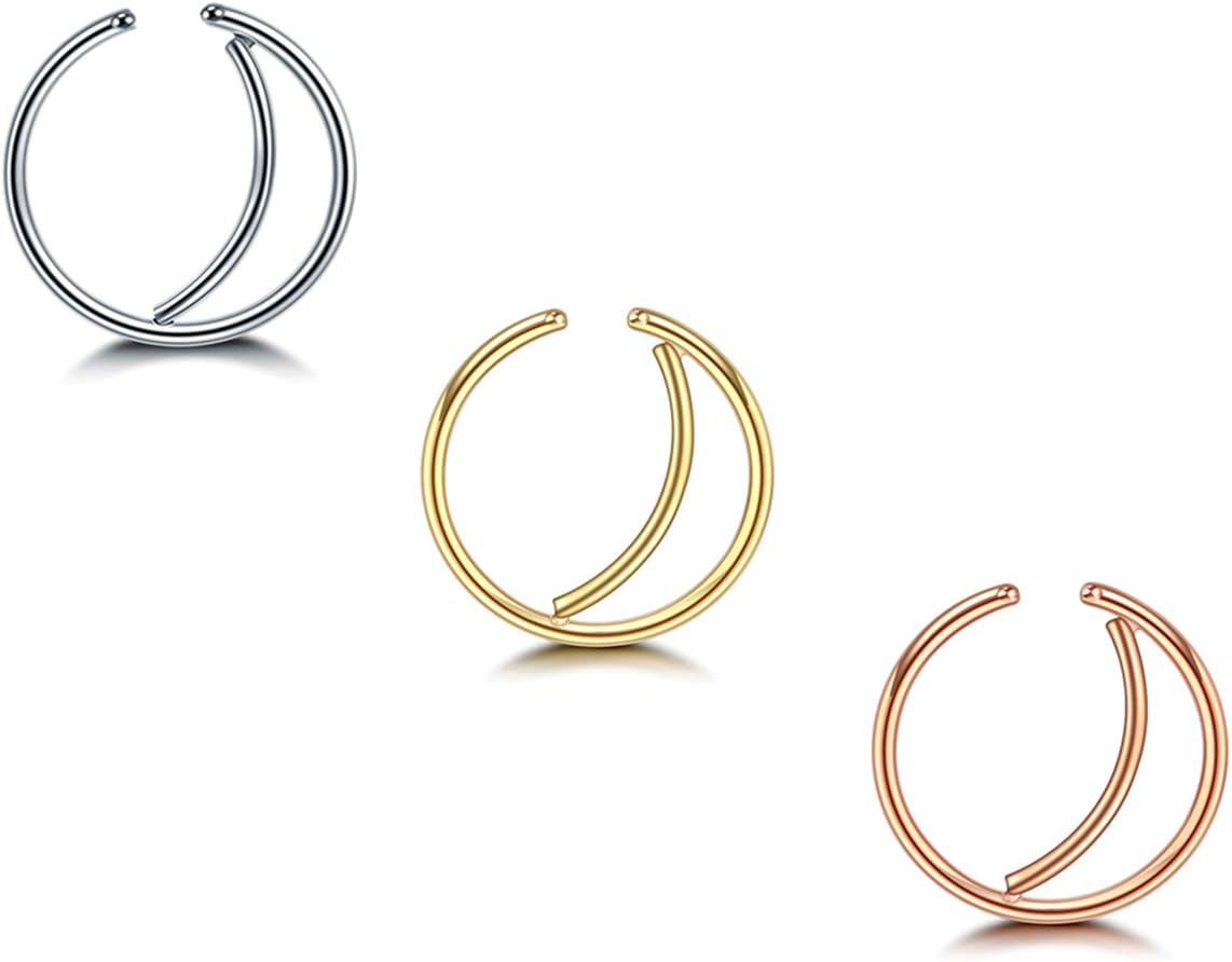 Moon Nose Ring Hoop 20g Surgical Steel Nose Rings Septum Nose Ring Body Piercing Jewelry for Women Girls