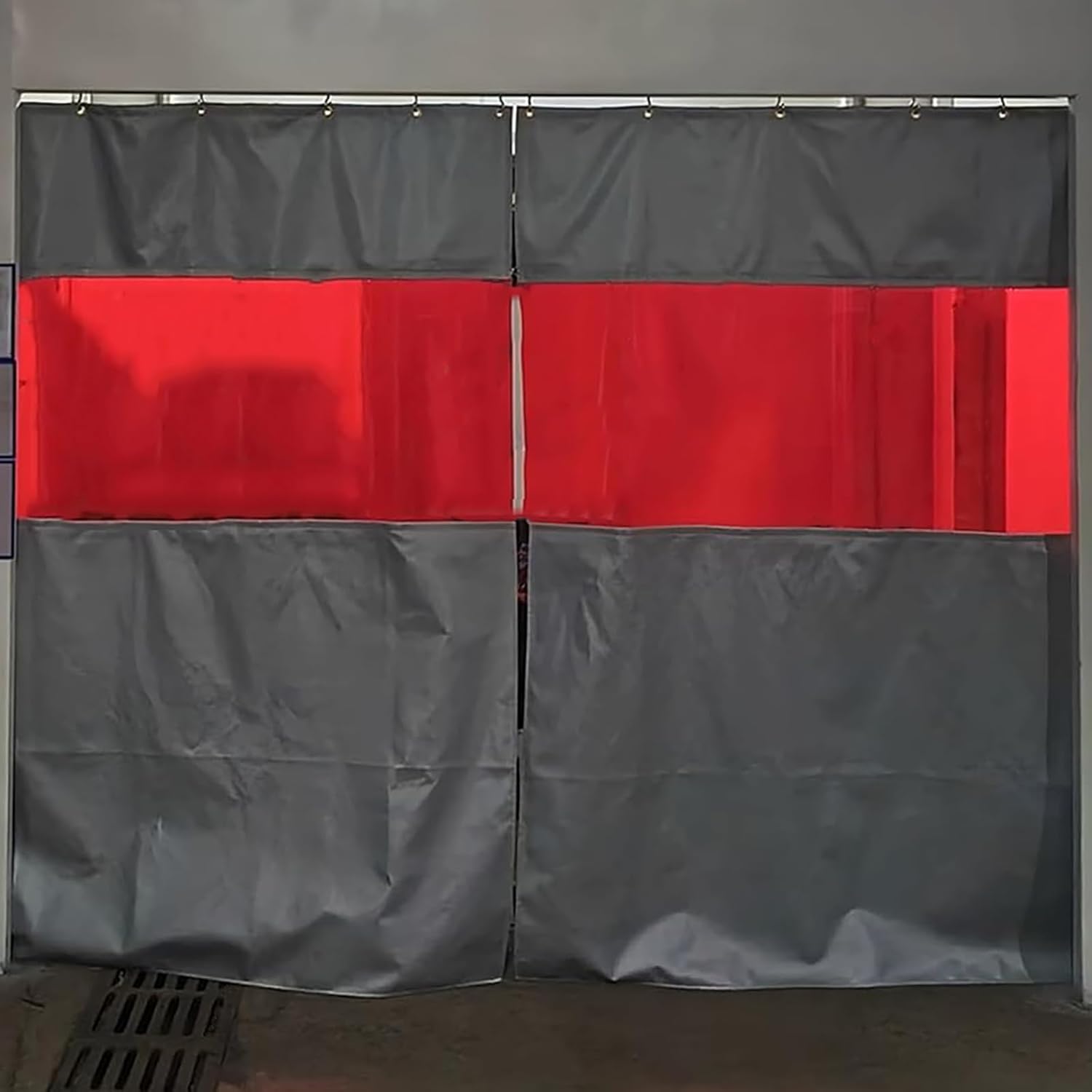 Heavy Duty Industrial Welding Curtain Divider Screen with Red Transparent Viewing Window, for Warehouse, Workshop, Fireproof Welding Blanket(Gray)(7.5×2.5 Meter/24.6×8.2Ft)