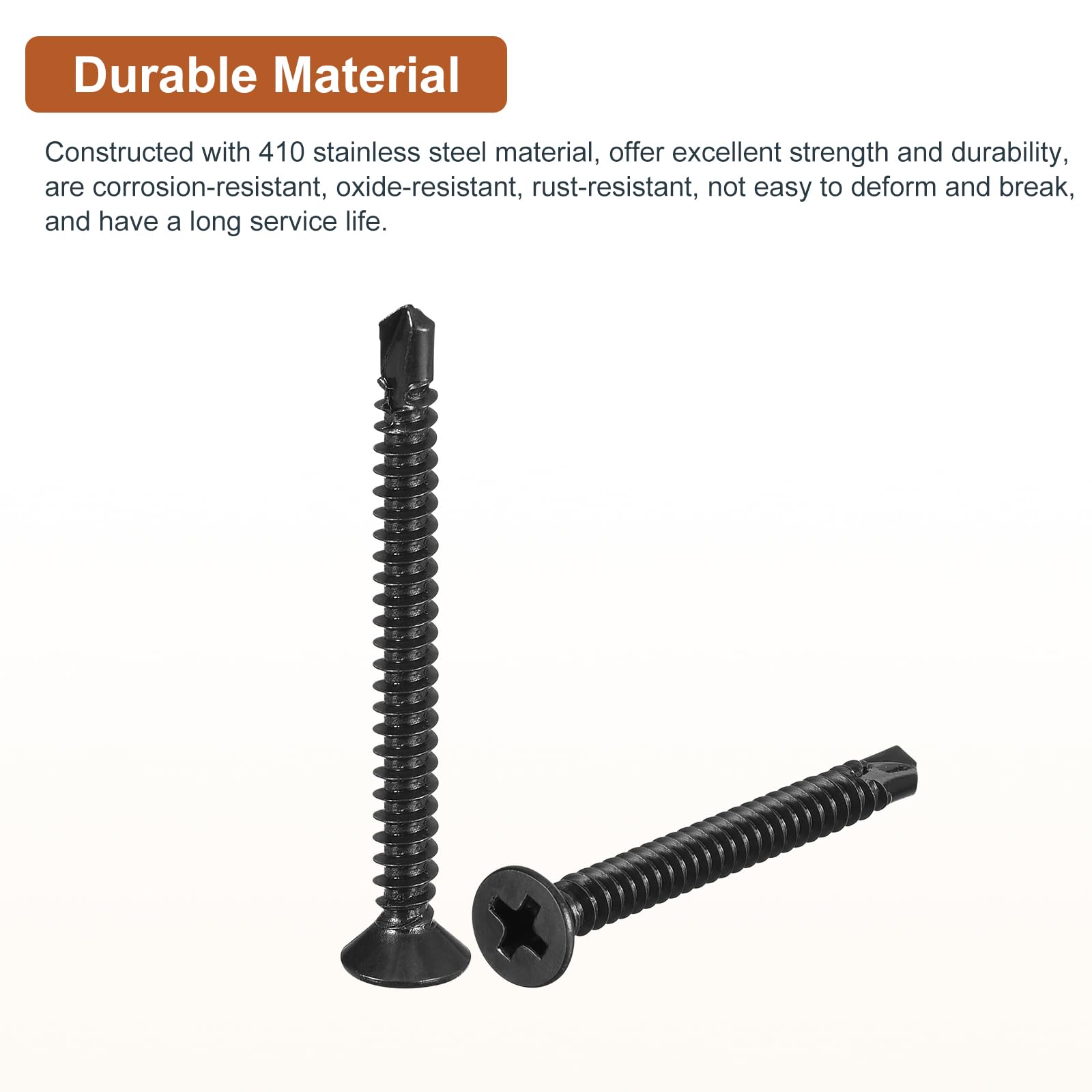 DTGN 100Pcs ST4.2x38mm Self Drilling Screws, 410 Stainless Steel Flat Head Phillips Sheet Metal Screw - Image 3