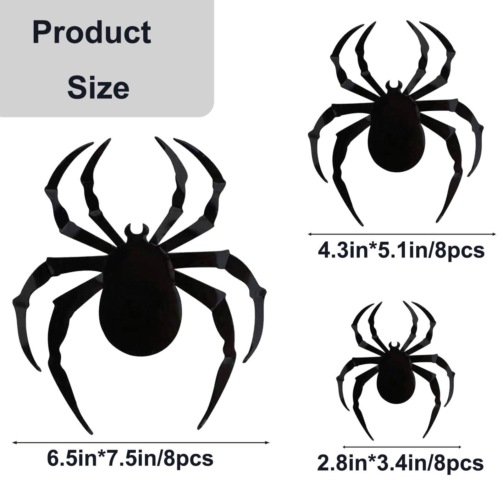 Halloween Decorations Indoor – 3 Sizes of Realistic 24Pcs 3D PVC Spider – Scary Black Spider Stickers for DIY Wall Decor, Home, Bathroom, Bedroom, Party Supplies